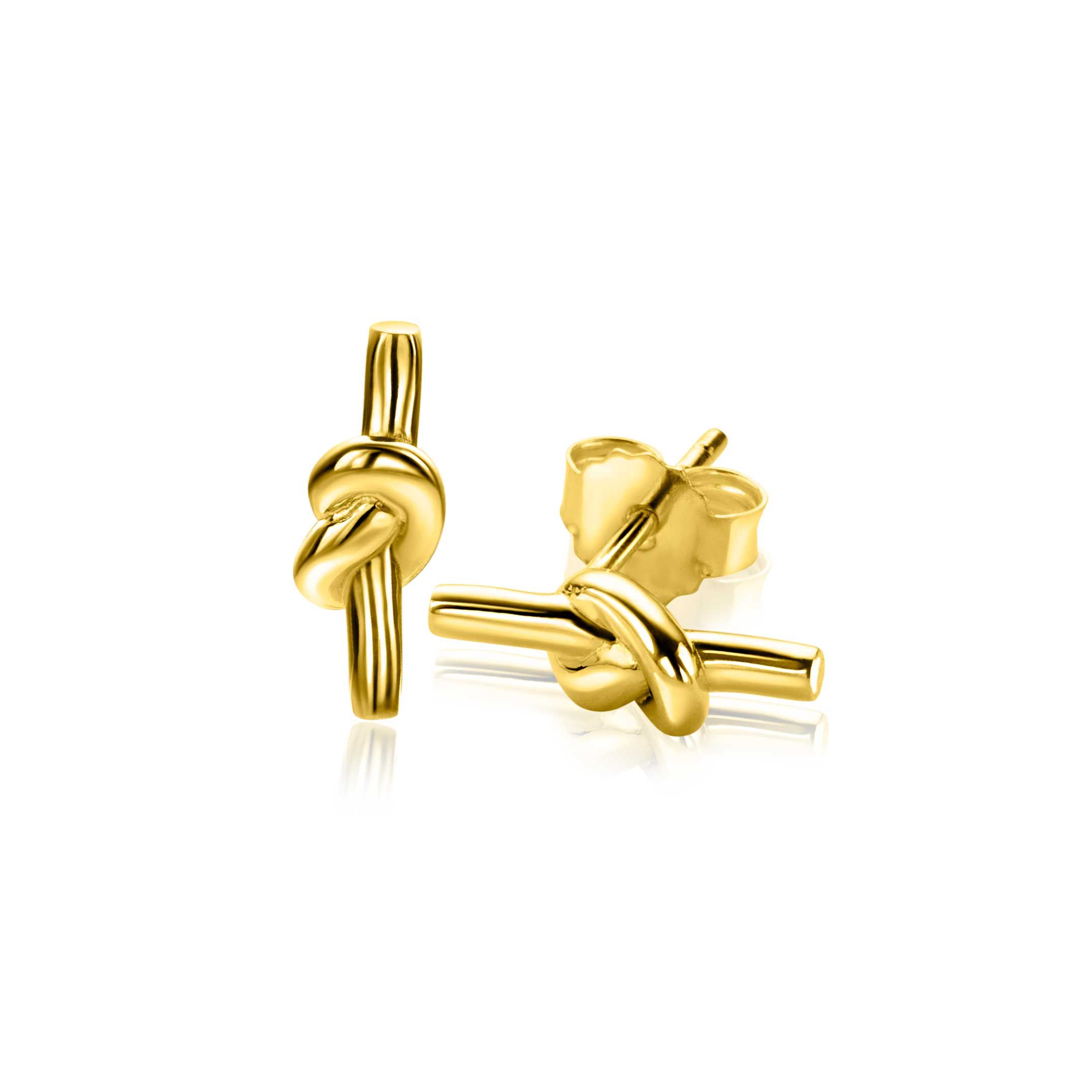 13mm ZINZI vergoldete Silber-Ohrstecker mit Stäbchen und glänzendem Knoten ZIO-BF115G