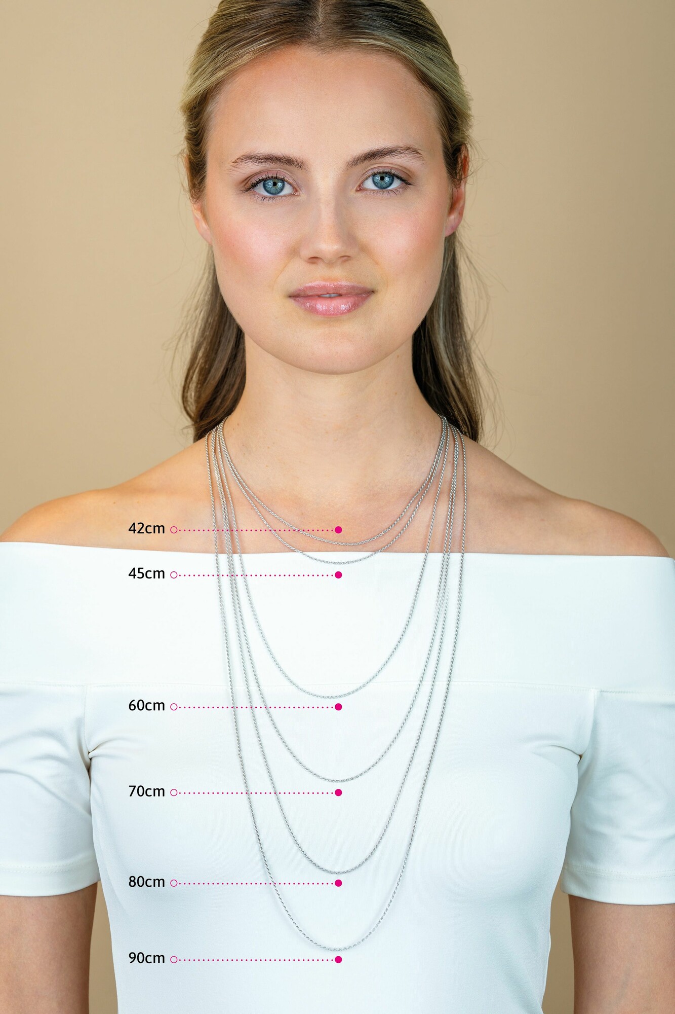 ZINZI silberne Anker Kette. Wählen Sie die Länge, die zu Ihnen pass: 42, 45, 60, 70, 80 oder 90cm. ZILC-A