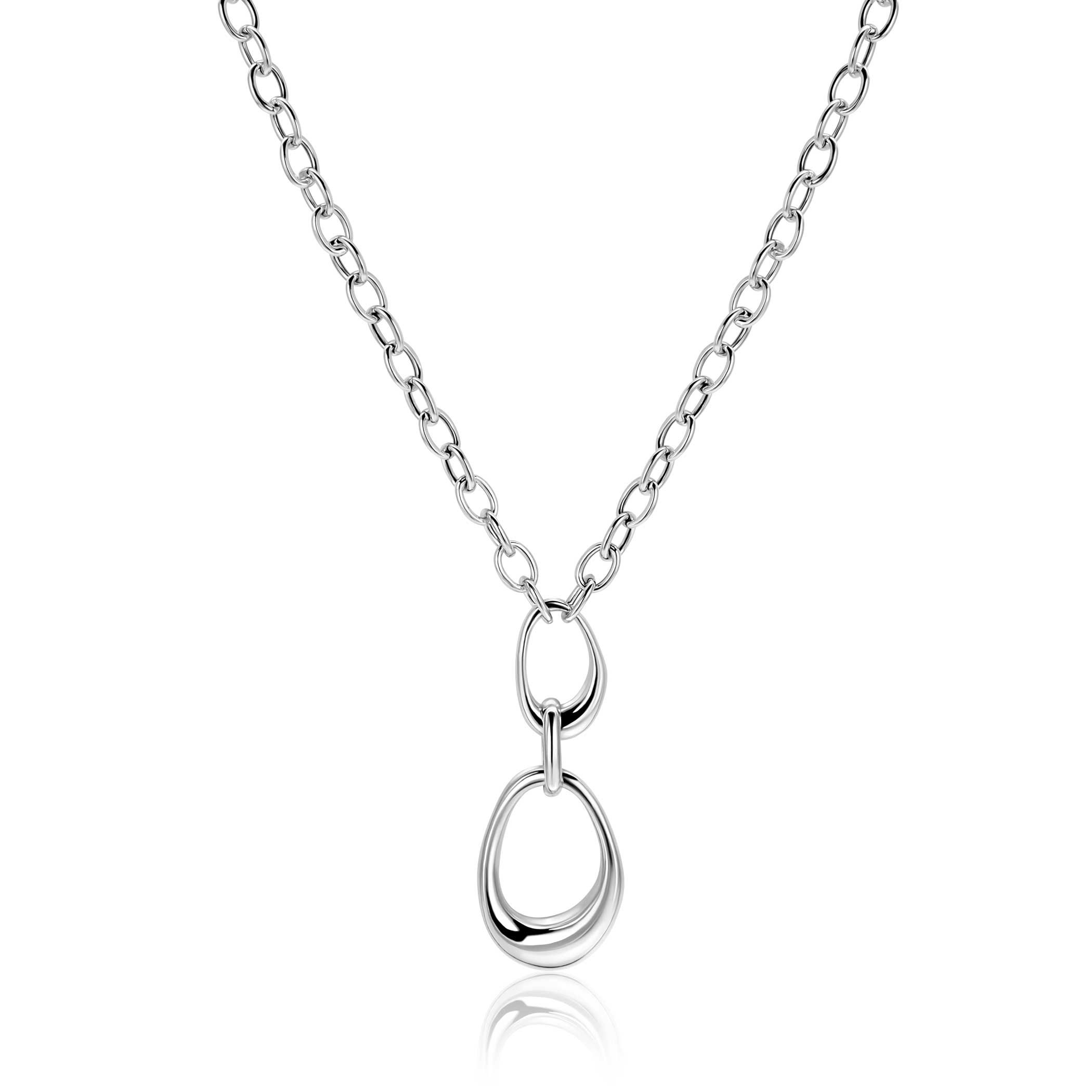 ZINZI Silber Y-Collier mit Paperclip-Kettengliedern und drei organischen Formen, 48 cm ZIC2670