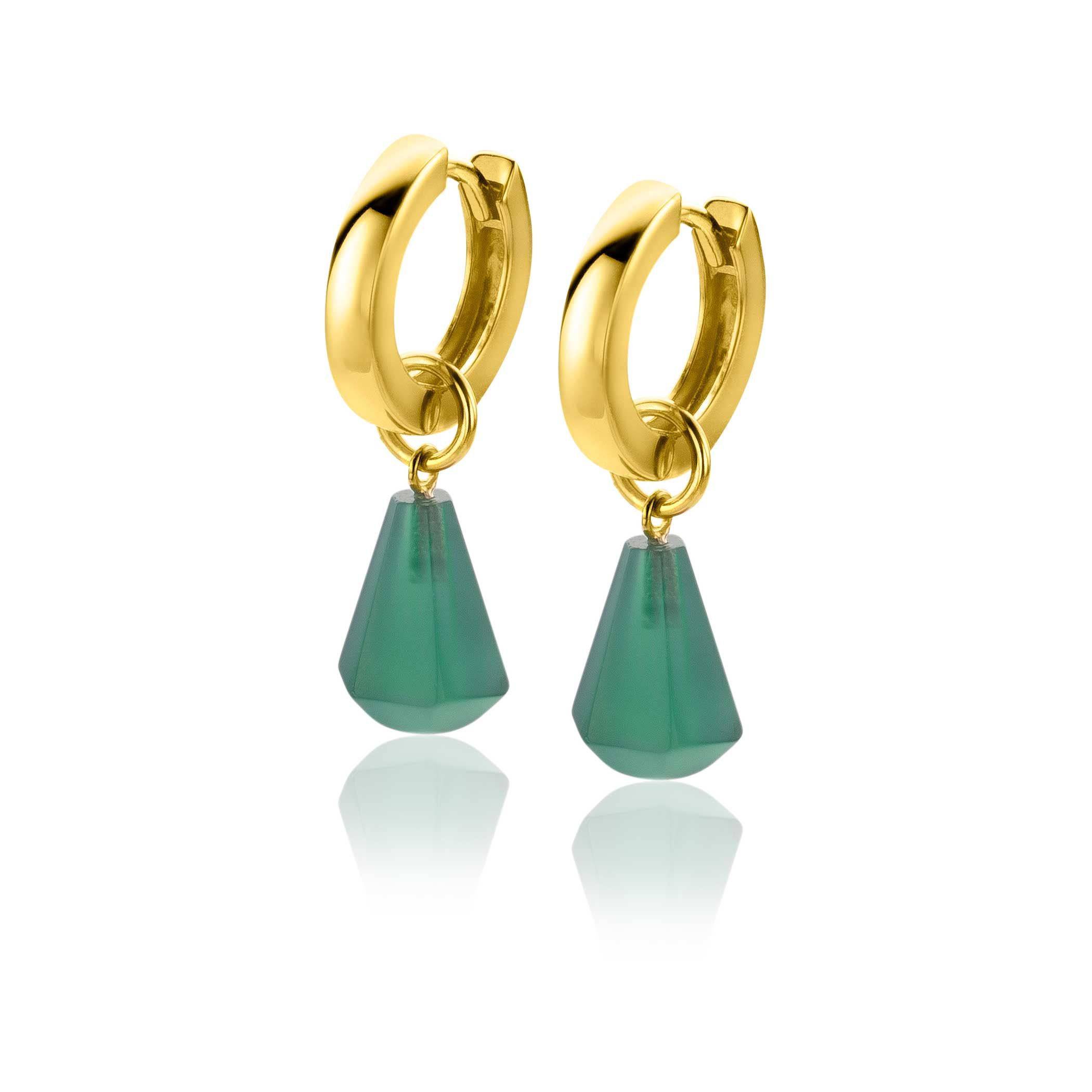 ZINZI silberne Ohranhänger 14K gelbgold vergoldet in Kegelform mit grünem Achat 8mm ZICH2256G