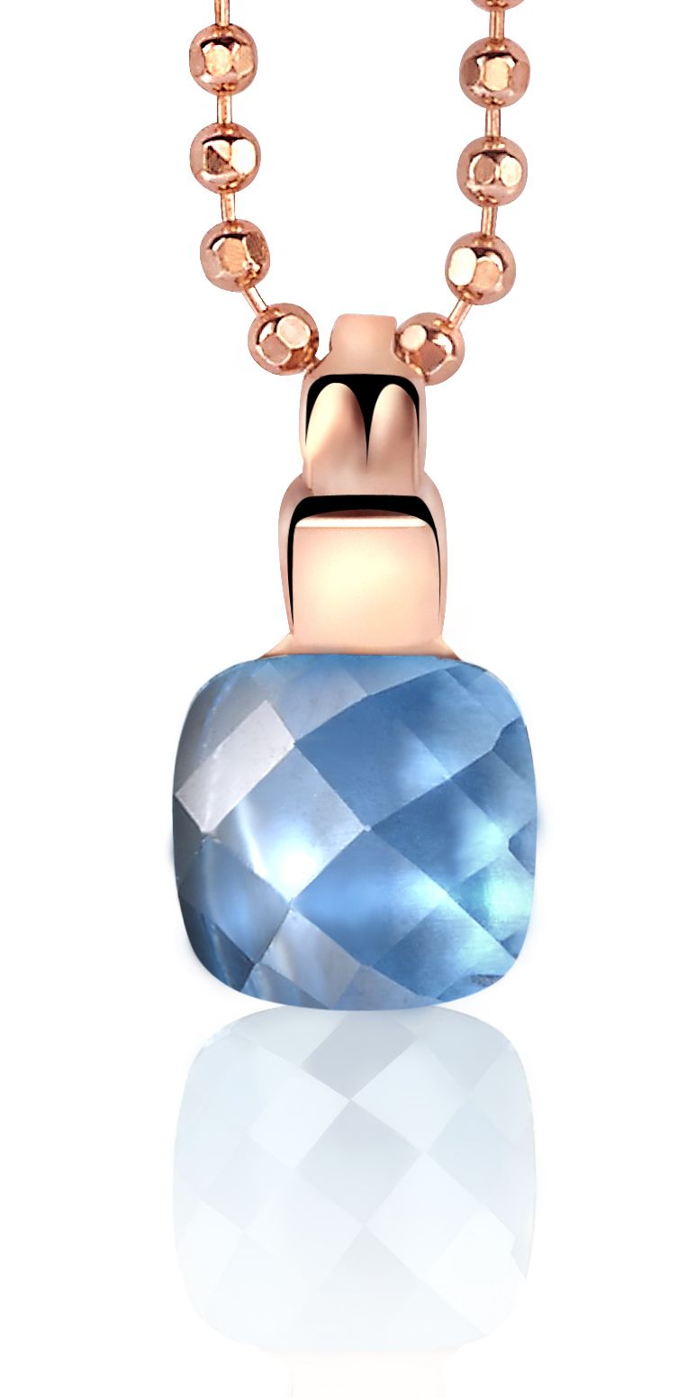 ZINZI silberner quadratischer Anhänger rosé vergoldet blau ZIH1111B