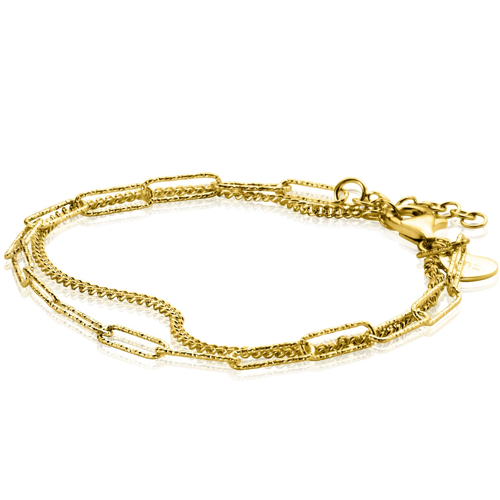 ZINZI zlv. armband gg.verg.2rijen grmt en paperclip
