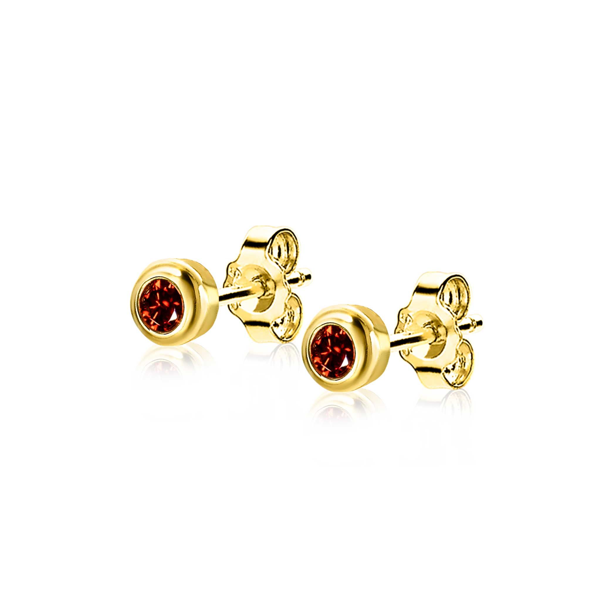 ZINZI zlv. oorknopjes gg.verg.birthstones granaat cz