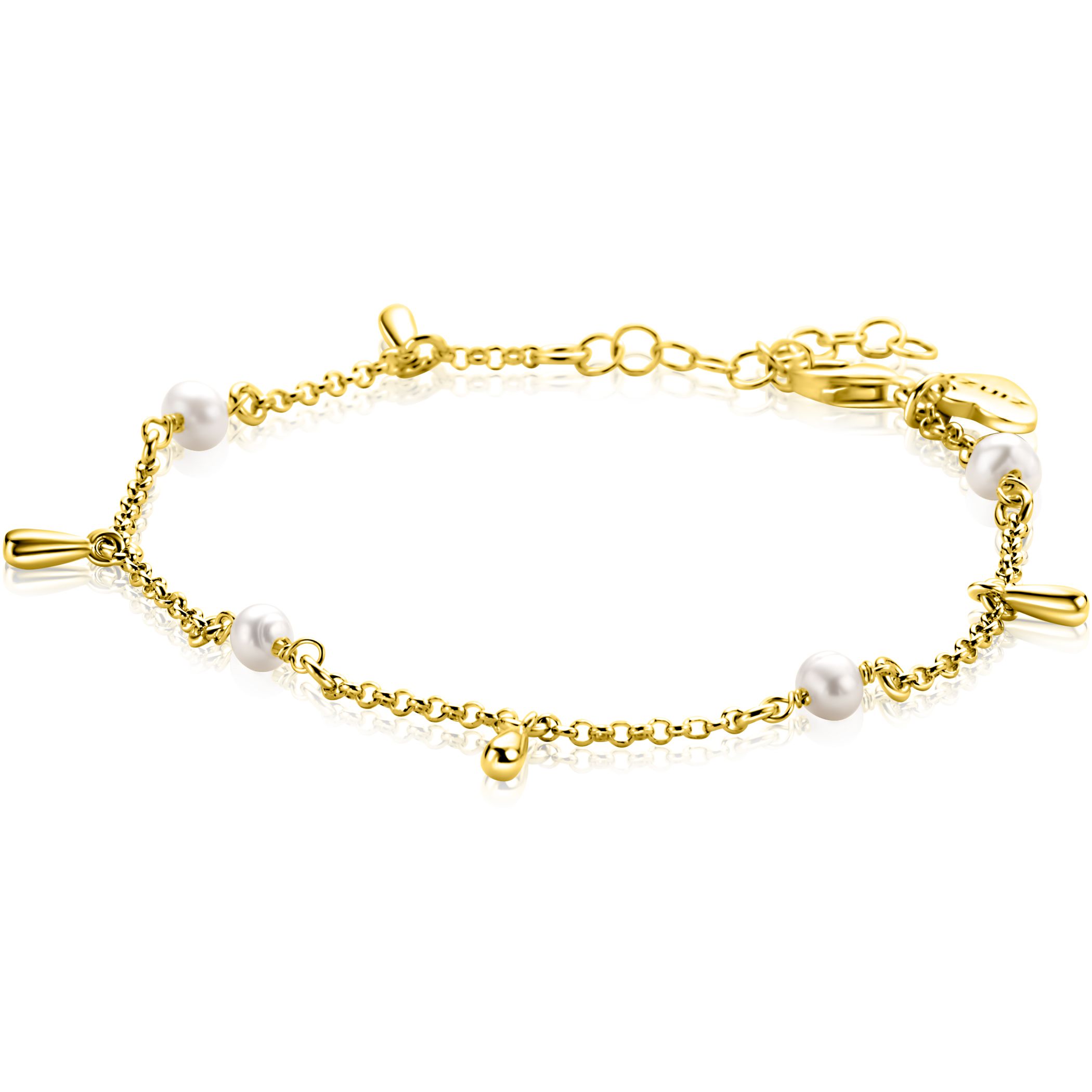 ZINZI zlv. armband gg.verg.met parels en pegeltjes
