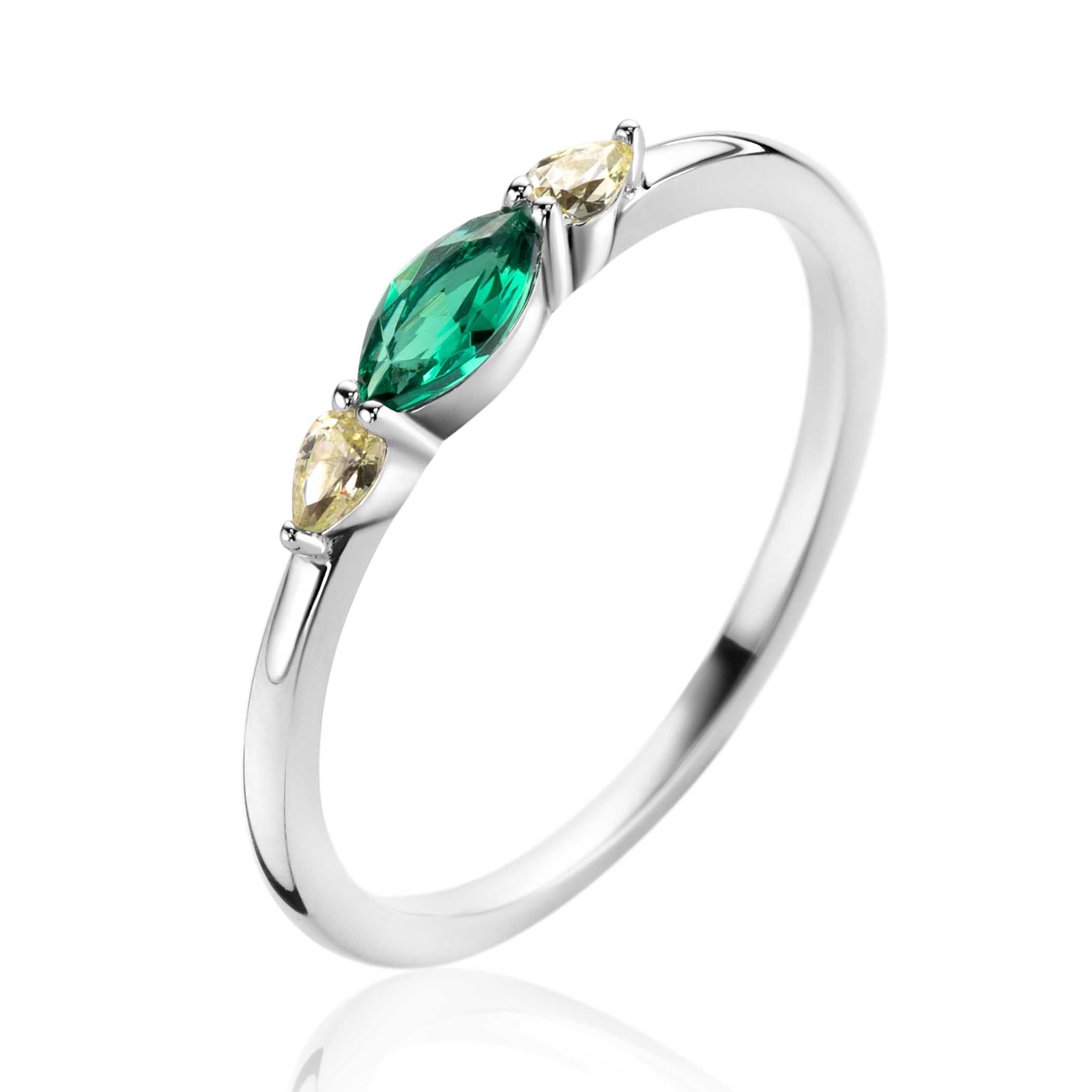 ZINZI zlv. ring fantasie met groen en gele zirc.mt.58
