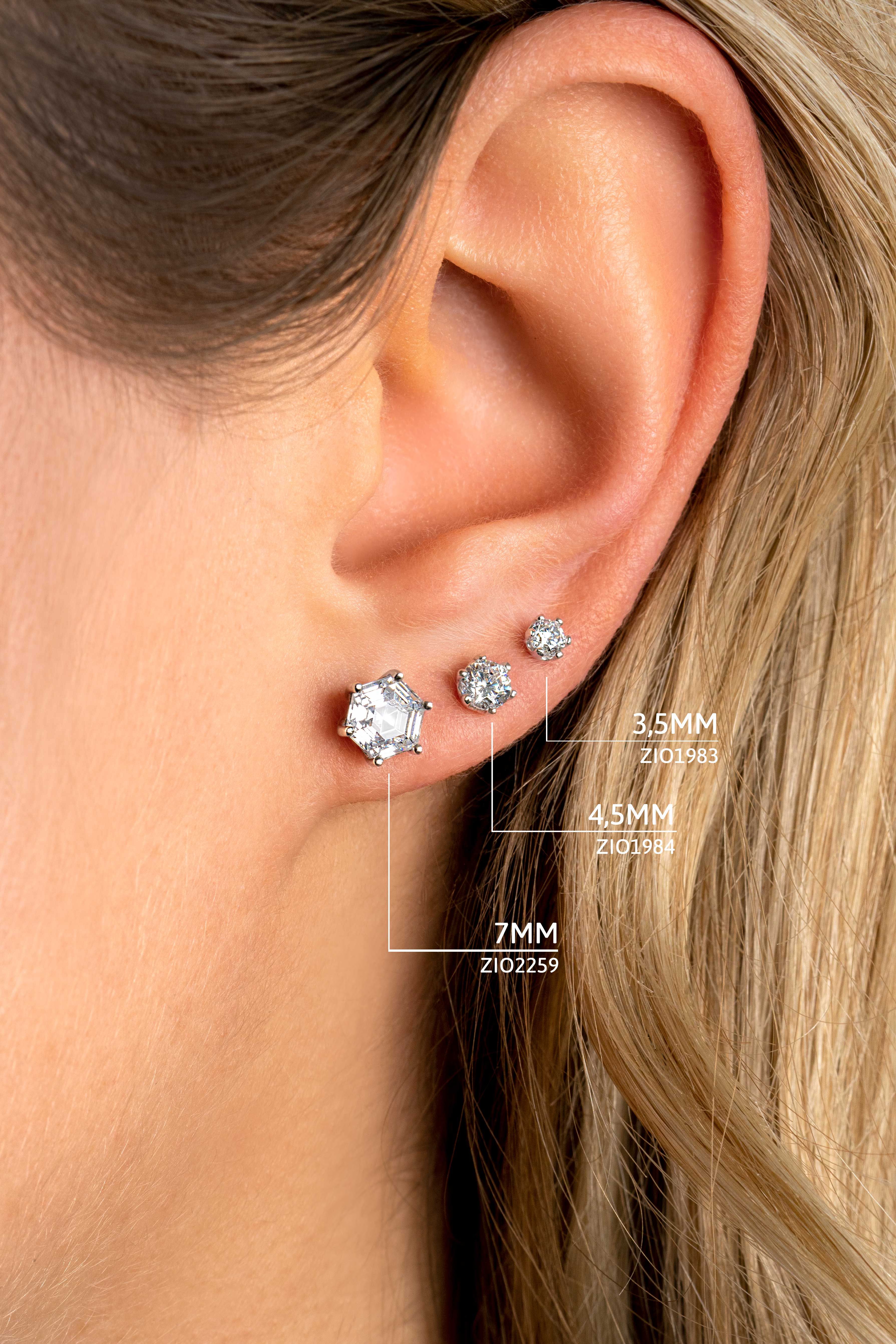 ZINZI silberne Ohrstecker Hexagon met weiße zirconia 7mm ZIO2259