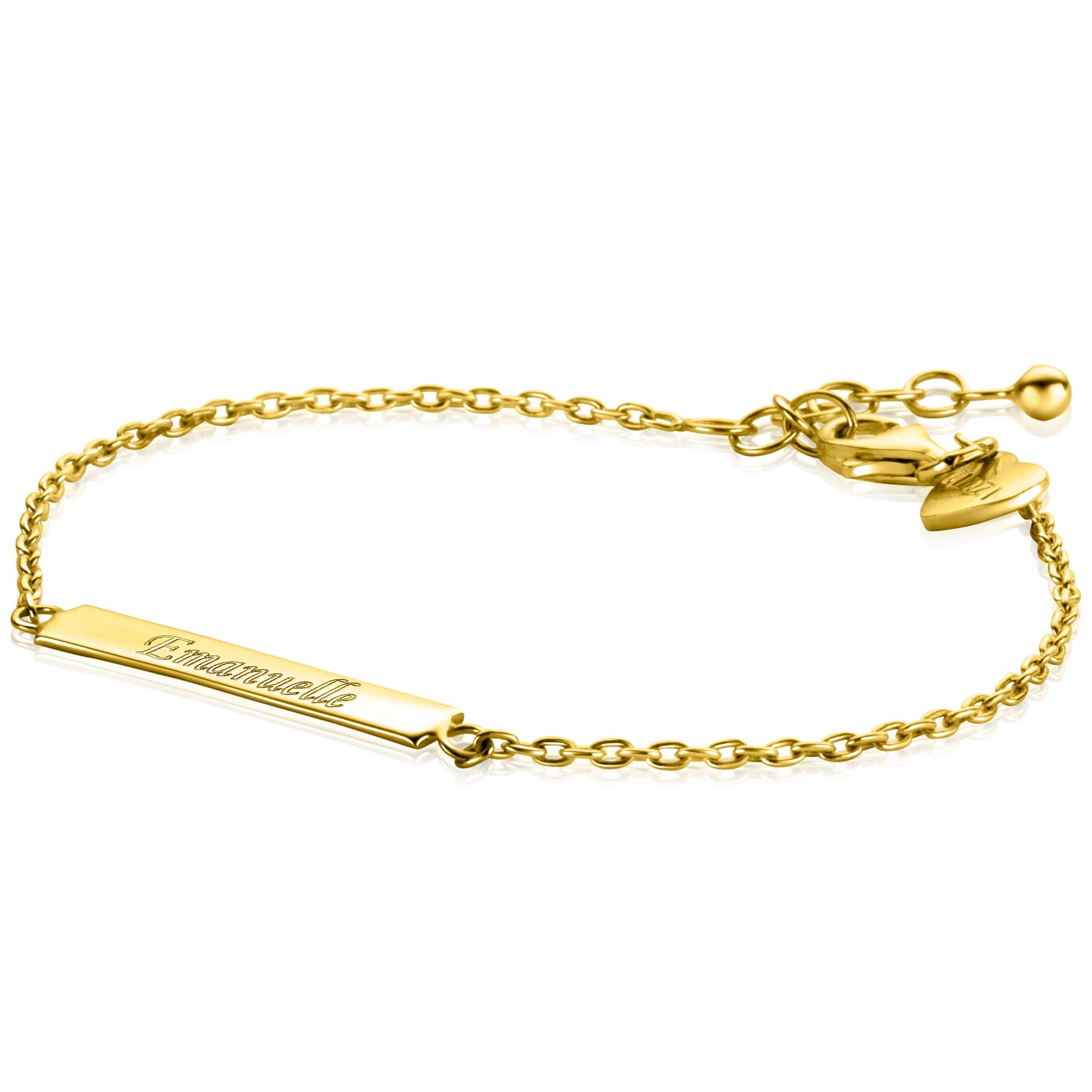 ZINZI zlv. armband geel verguld met recht plaatje