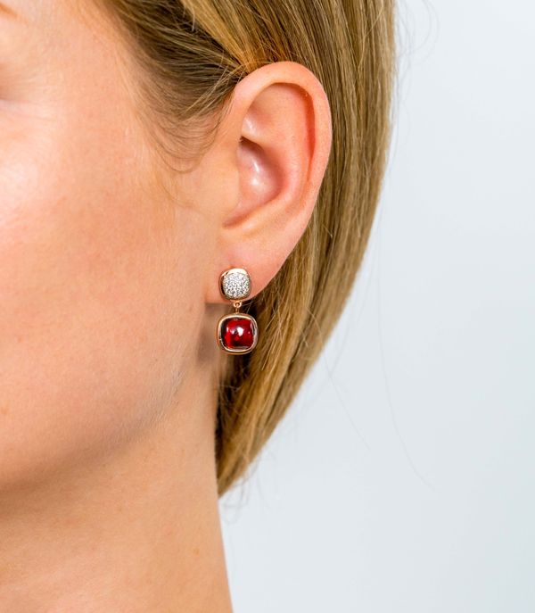 ZINZI silberne Ohrstecker rosévergoldet quadratisch rot  weiß ZIO1717
