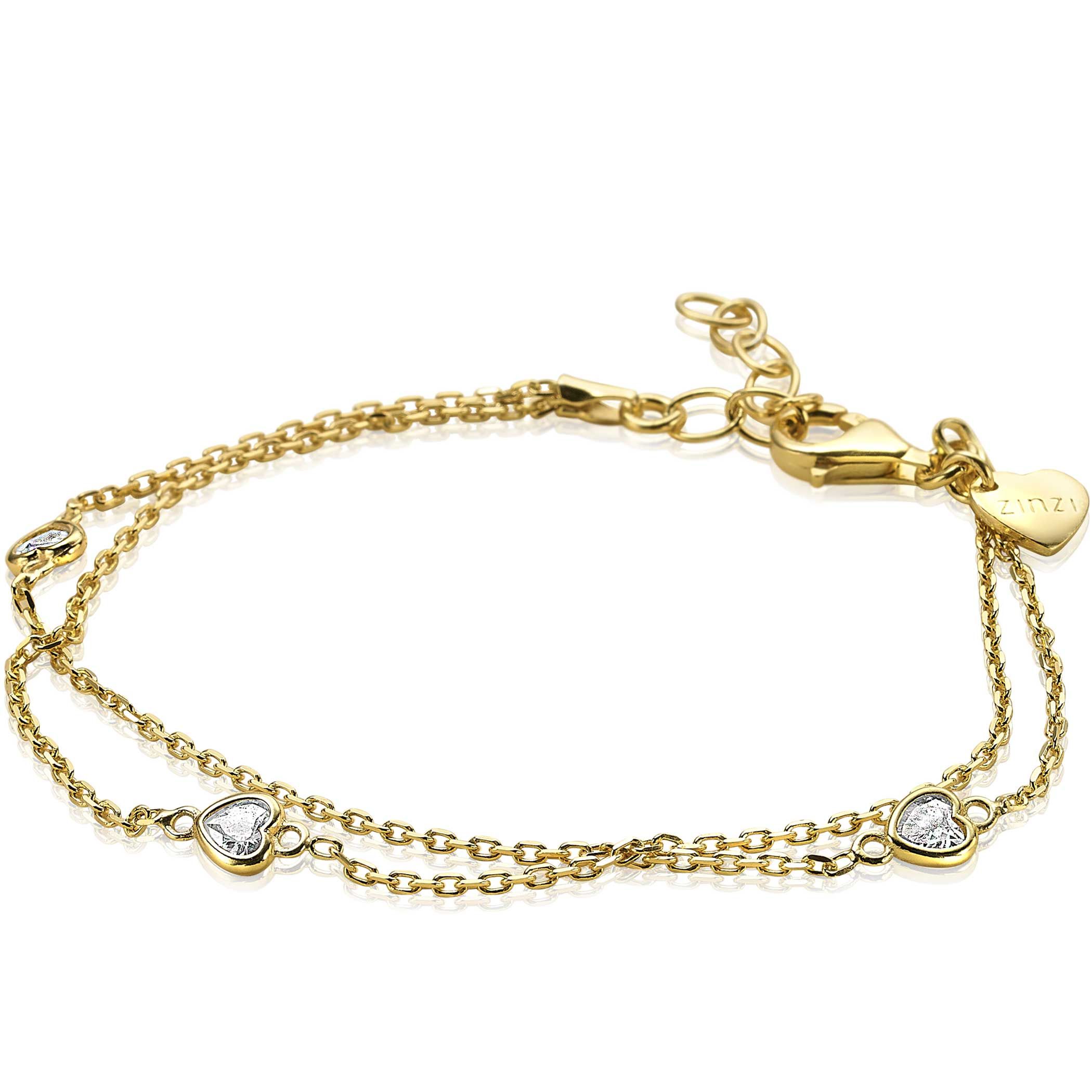 ZINZI silbernes Armband gelb vergoldet doppelt Herz weiß ZIA1721G