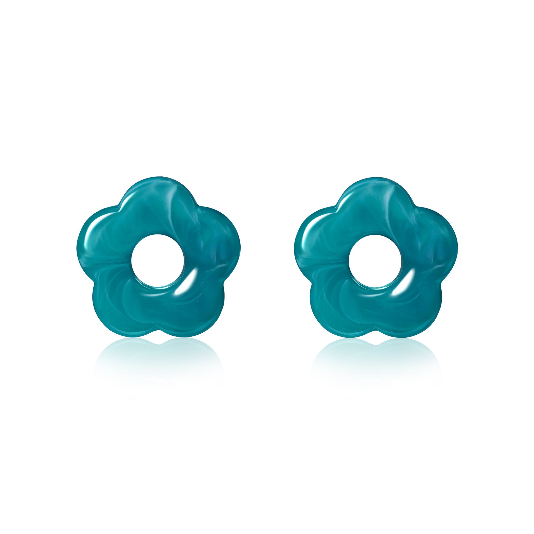 ZINZI oorbedels bloem 26mm turquoise kunststof