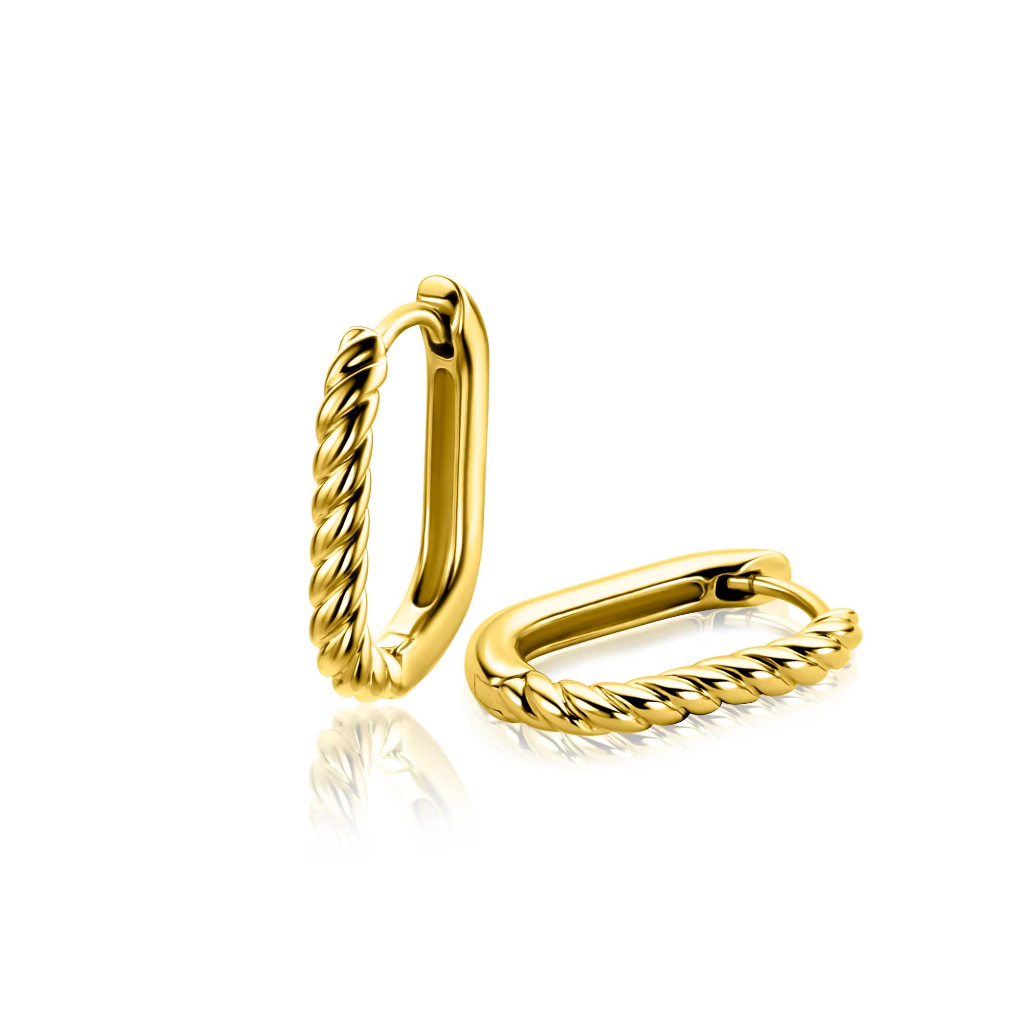 17mm ZINZI Vergoldete Ovale Creolen mit gedrehter Röhre und luxuriösem Klappverschluss ZIO2691G