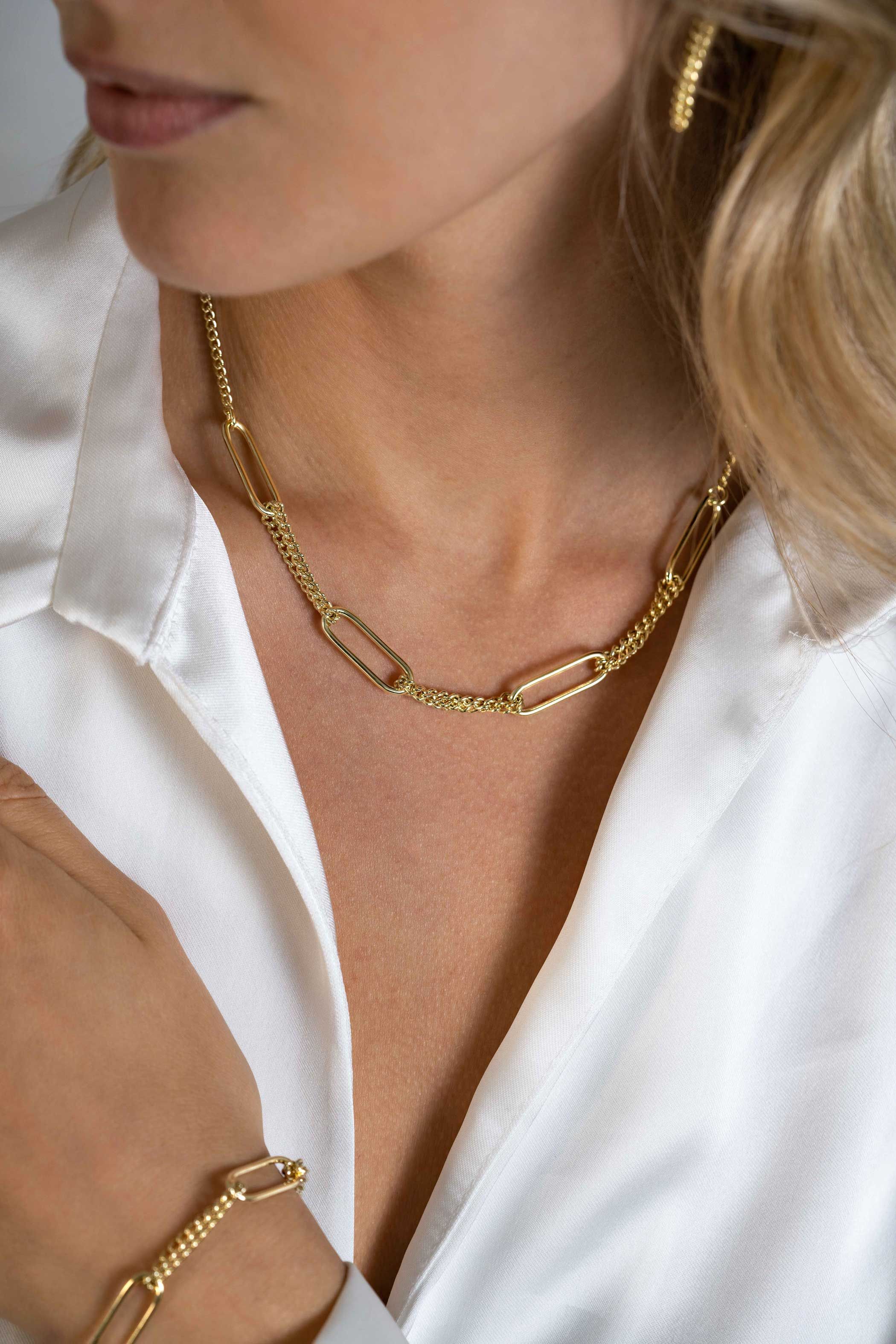 ZINZI zlv.collier gg.verg. grmt./4x paperclip schakel