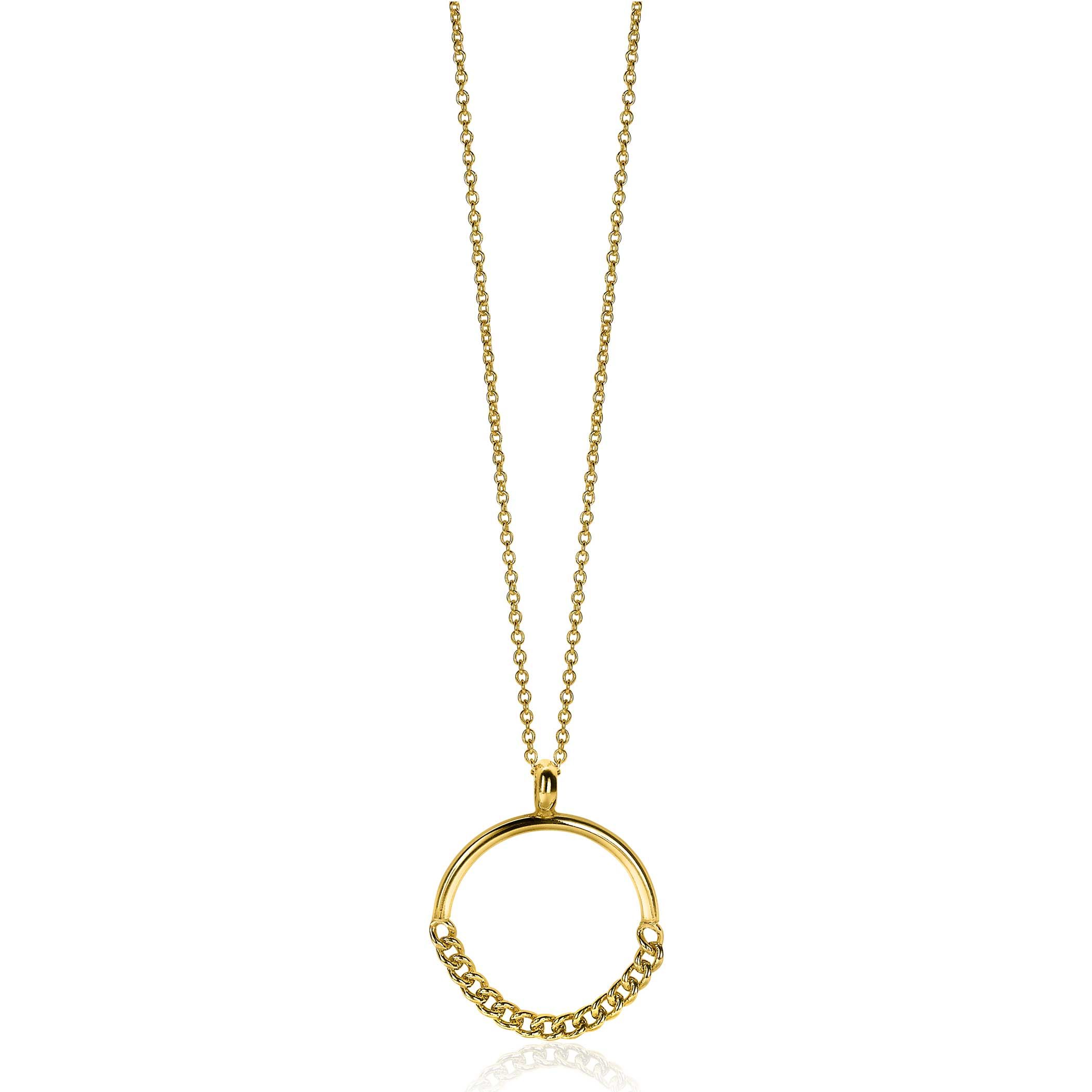 ZINZI silberner Anhänger 14K gelbvergoldet 24mm rund mit Gourmet Glieder ZIH2201G