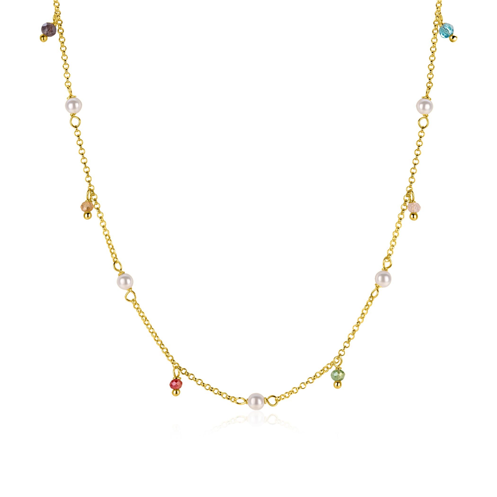 ZINZI zlv. collier gg.verg. parel en kleursteentjes