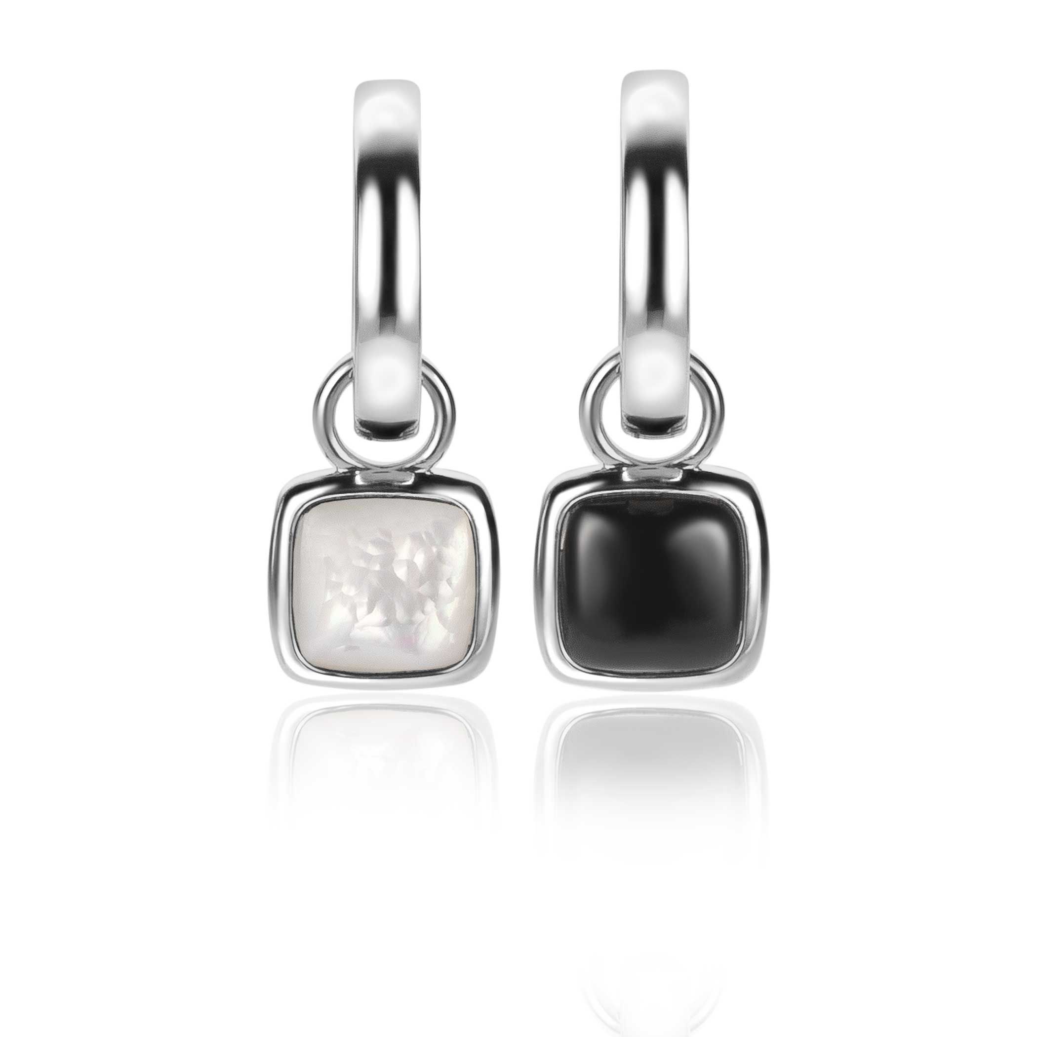 ZINZI silberne Ohranhänger quadratisch zweiseitig schwarzer Onyx und weißes Perlmutt 10mm ZICH2257