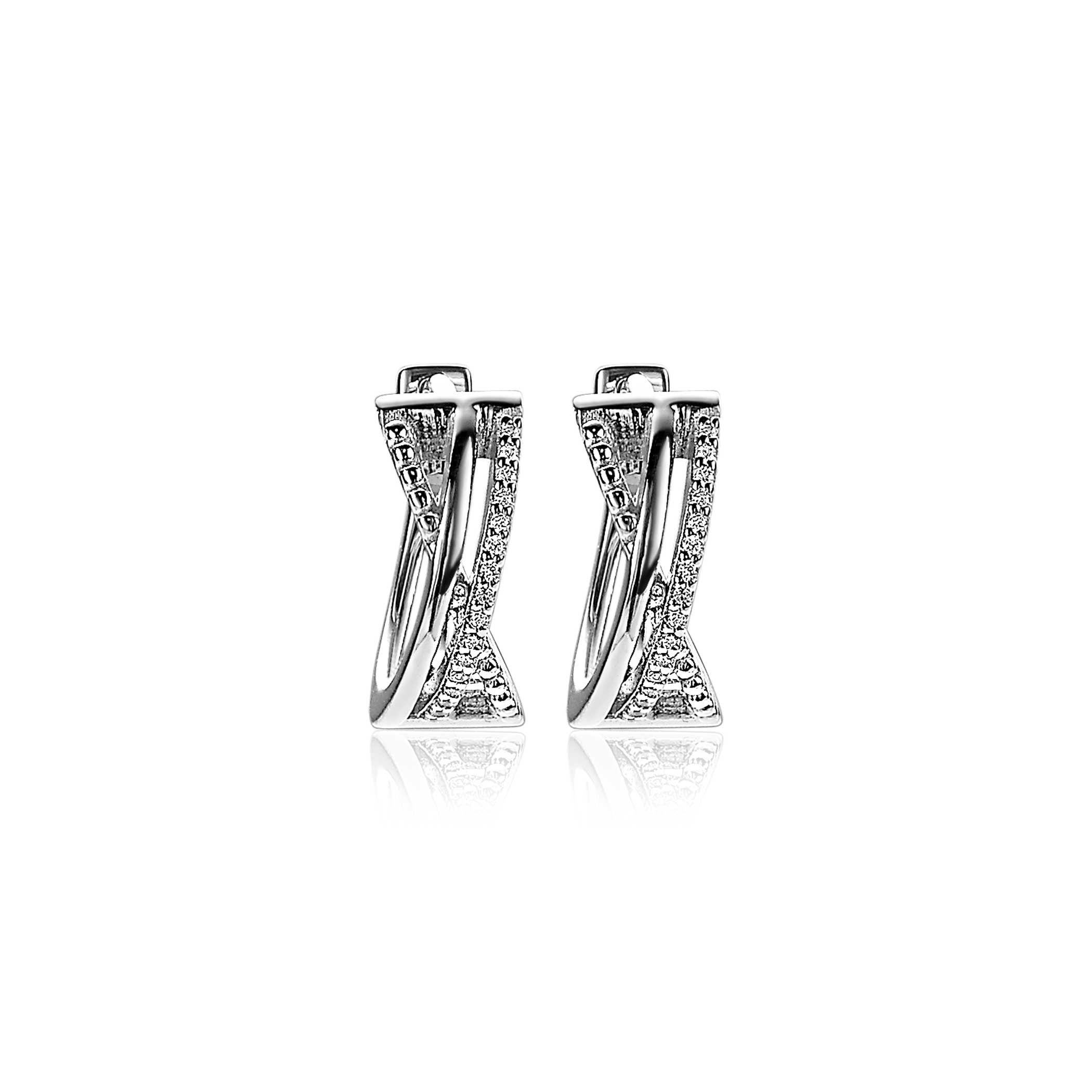 ZINZI silbernes Luxus cross-over Ohrringe (15 x 6mm) Kugel glatt  weiße Zirkonias ZIO2141