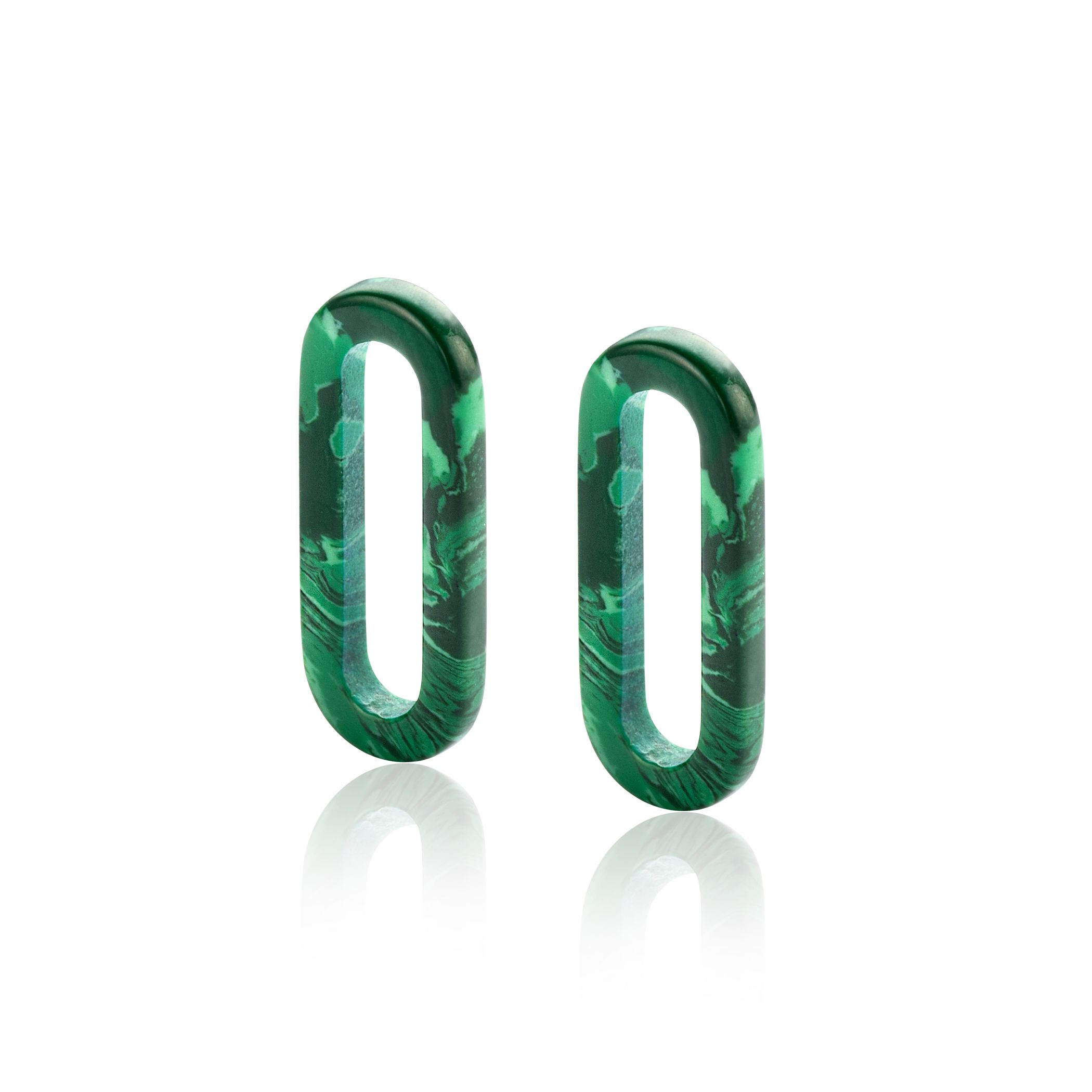 ZINZI zlv. oorbedels malachiet ovaal 20mm lang