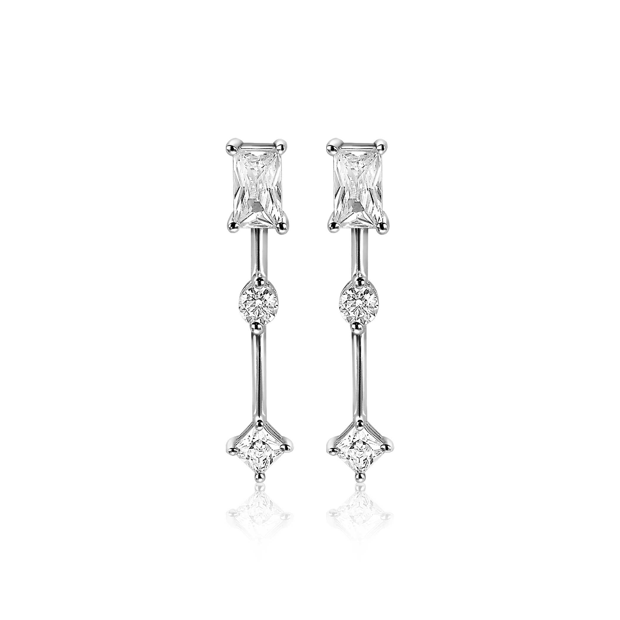 ZINZI silberne enge Ohrhänger 22mm rund quadratisch Rechteck  weiß 22mm ZIO2044