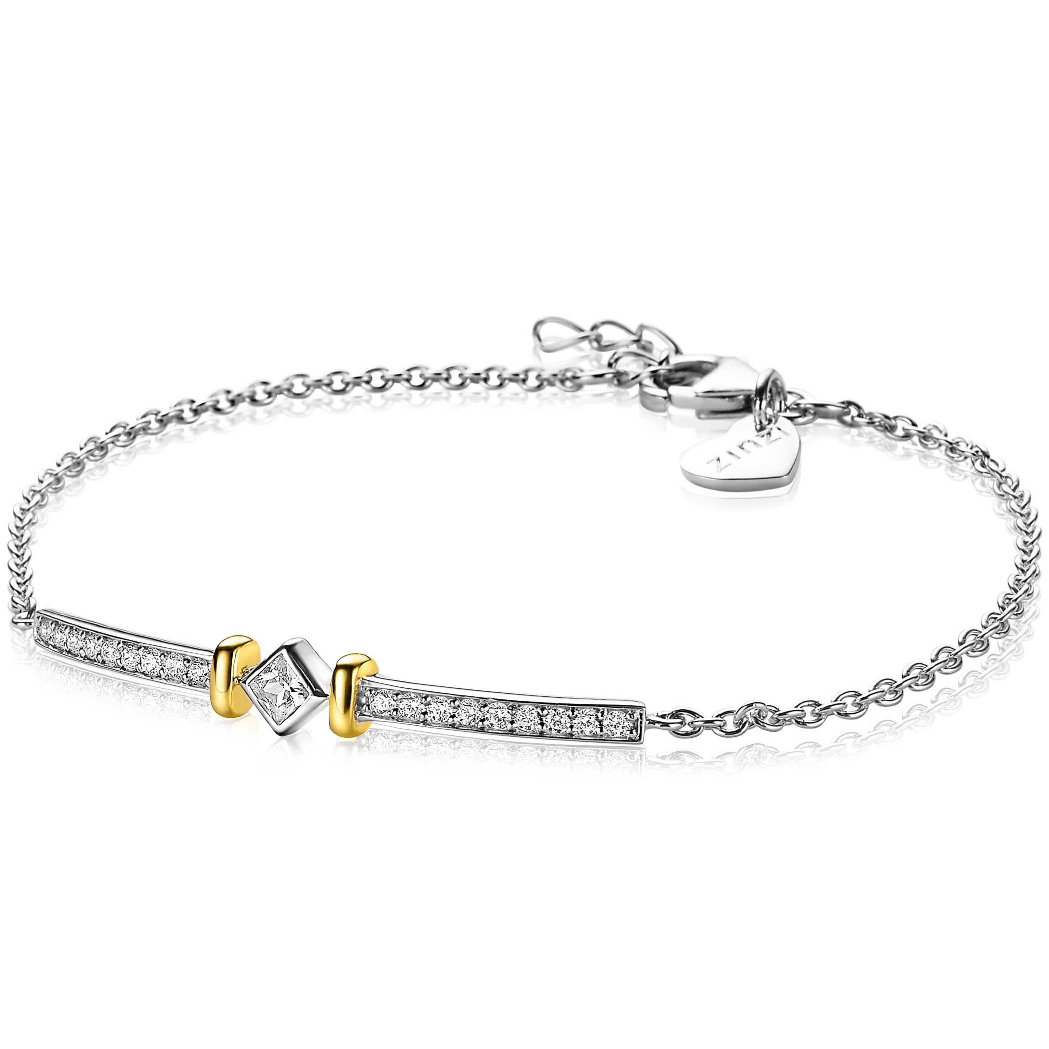 ZINZI silbernes Luxus zweifarbig Armband mit Stab ruit  weiße Zirkonias 18-20cm ZIA2121