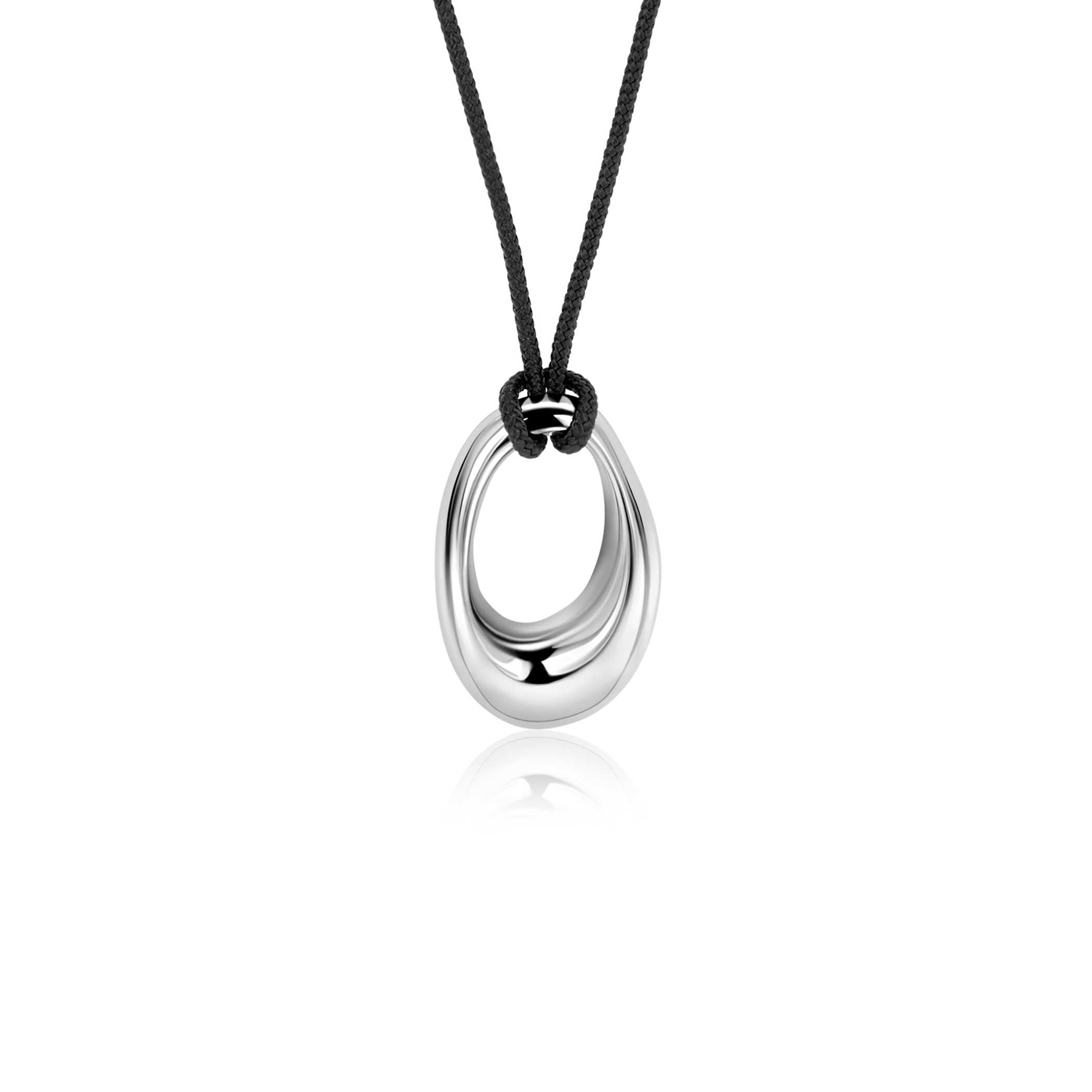 ZINZI schwarze Lederkette mit großem durchbrochenem organisch geformtem Anhänger 50cm ZIC-BF126