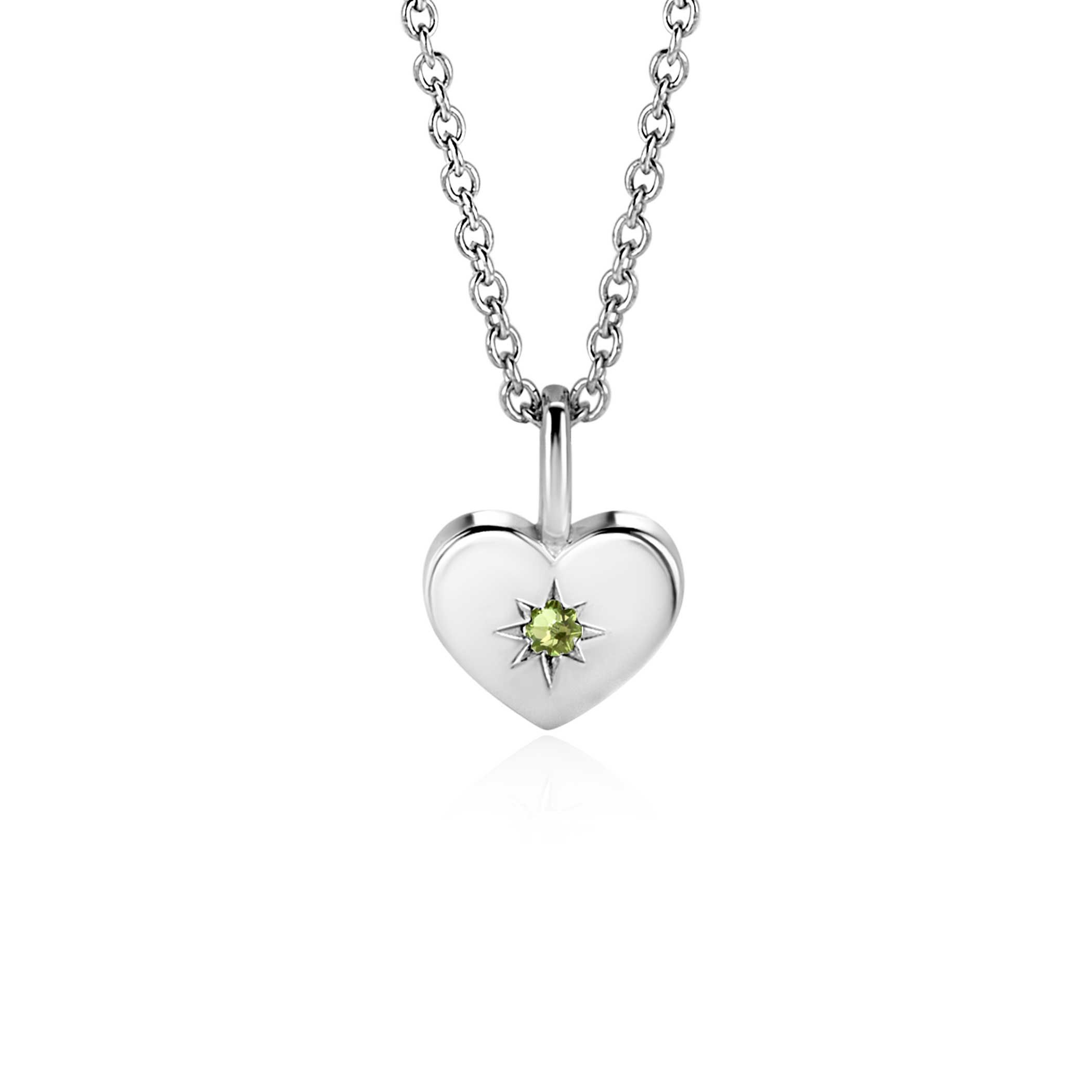 ZINZI zlv. hanger hartvorm birthstones peridoot cz.