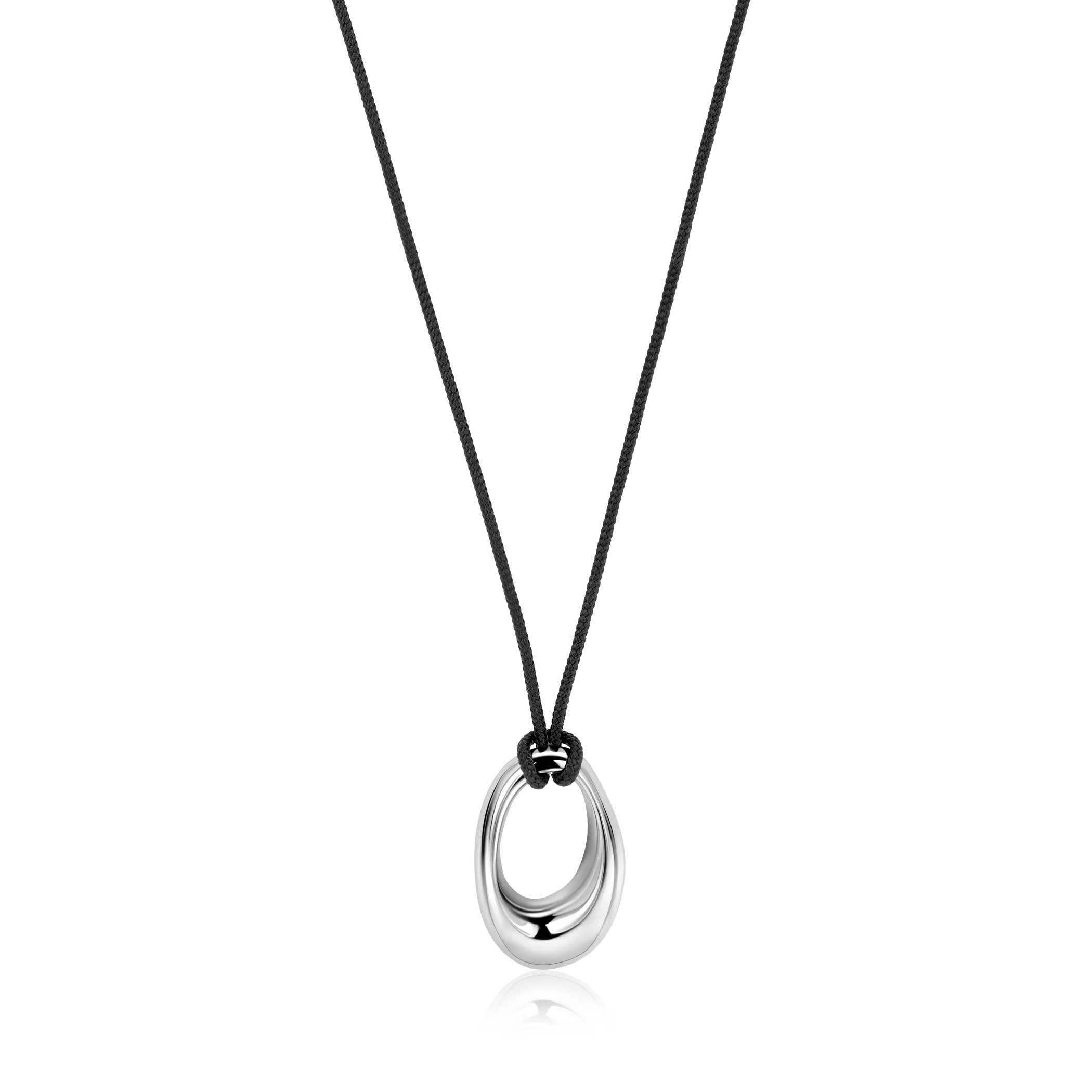 ZINZI schwarze Lederkette mit großem durchbrochenem organisch geformtem Anhänger 50cm ZIC-BF126