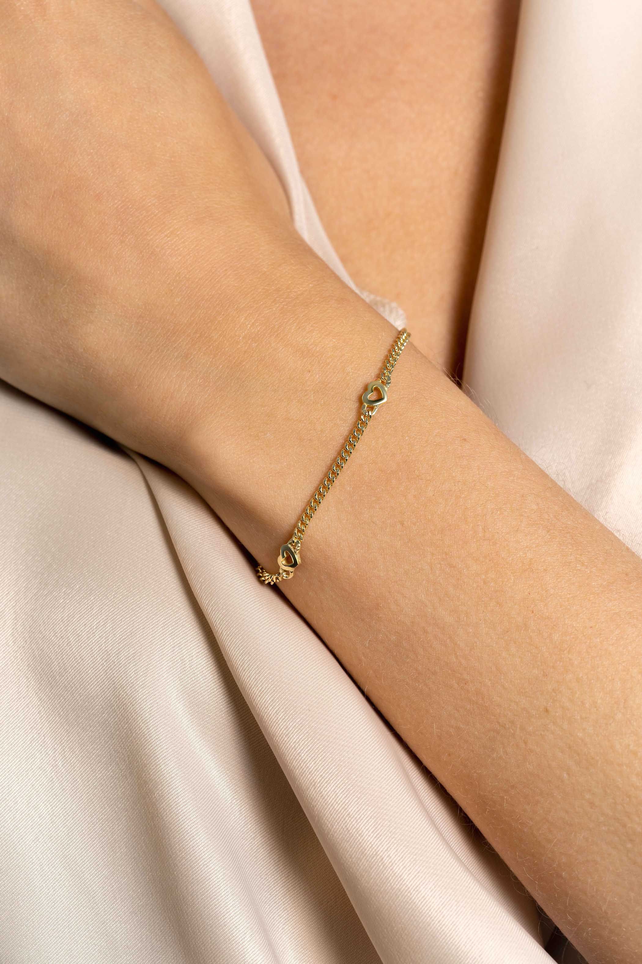 ZINZI zlv. armband gg.verg.gourmet 3 open hartjes