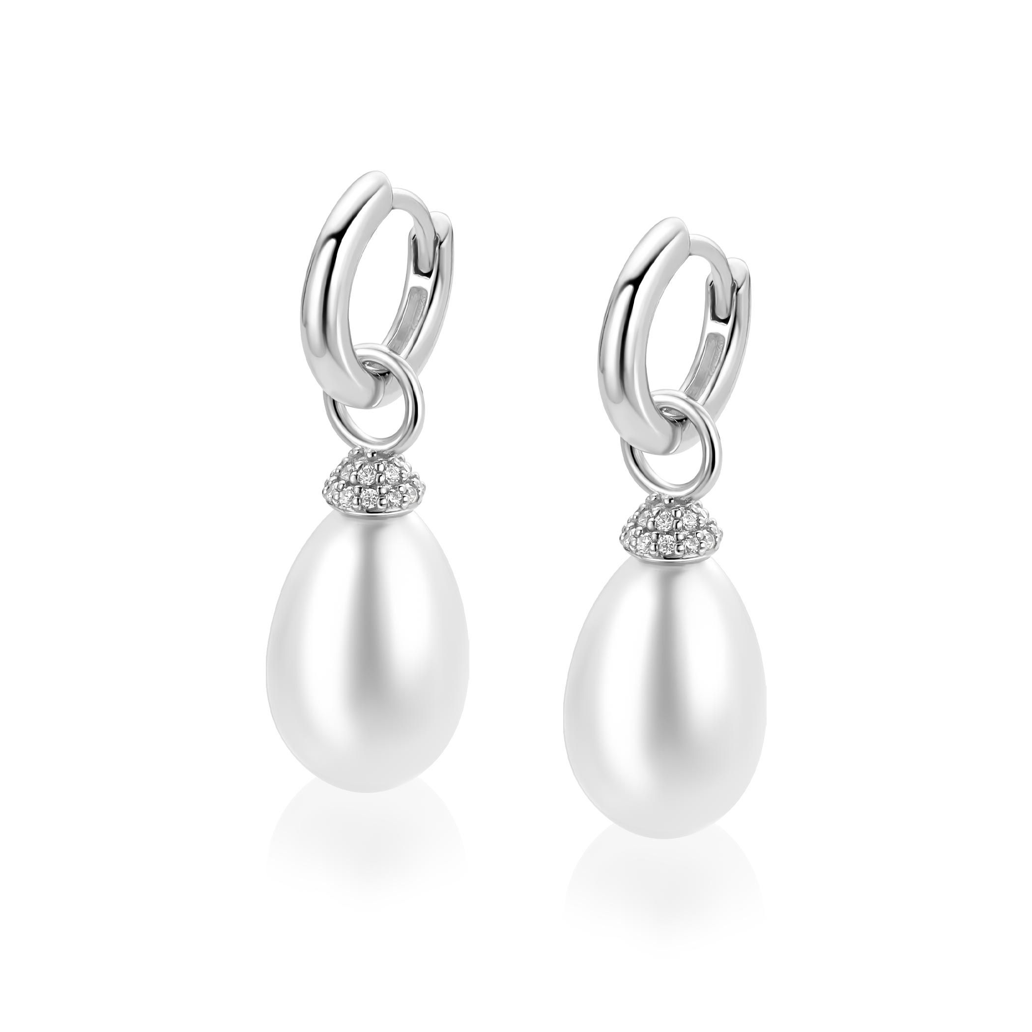 ZINZI zlv. oorbedels kapje zirc./druppelvorm parel