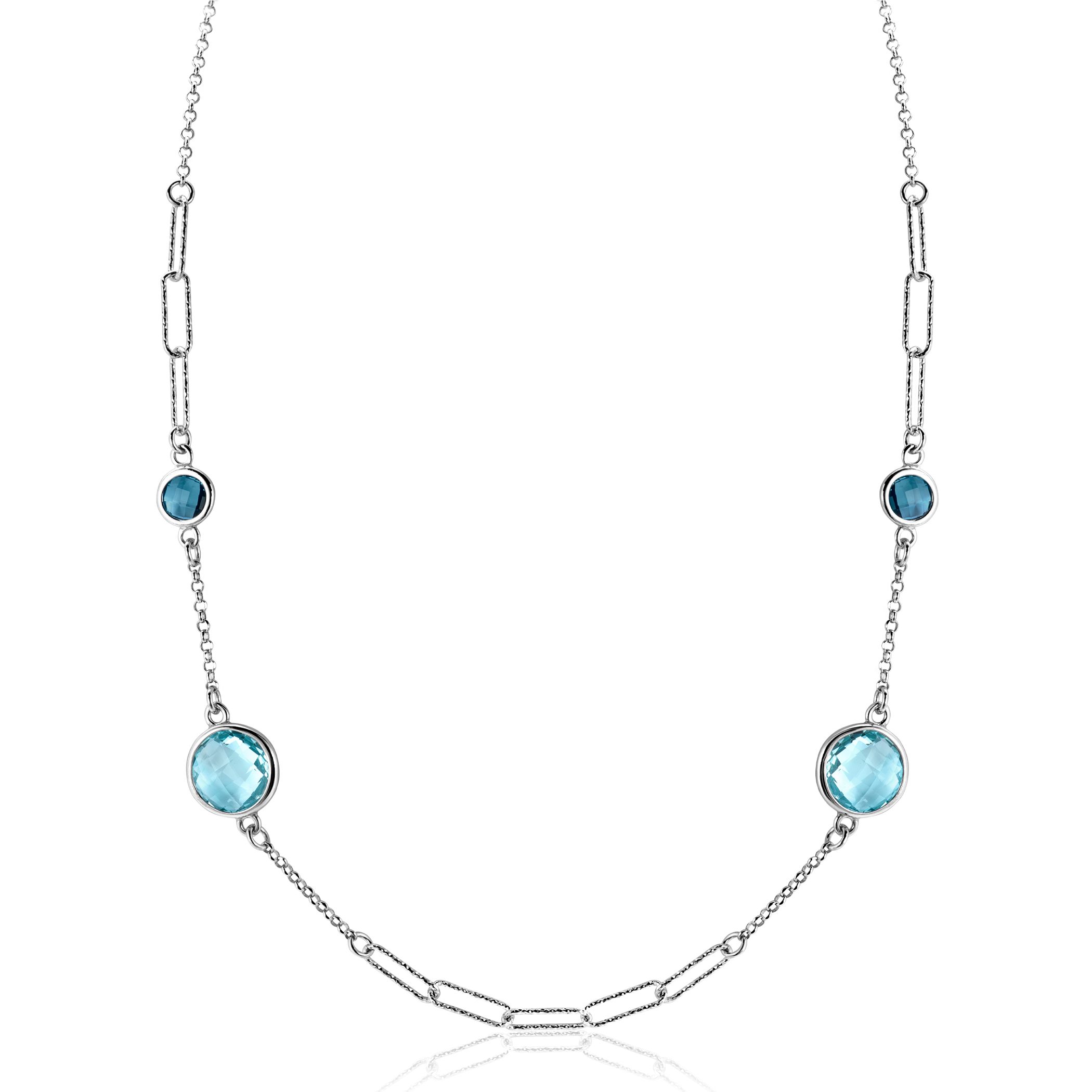 ZINZI zlv. collier fantasie met blauw tinten zirc.