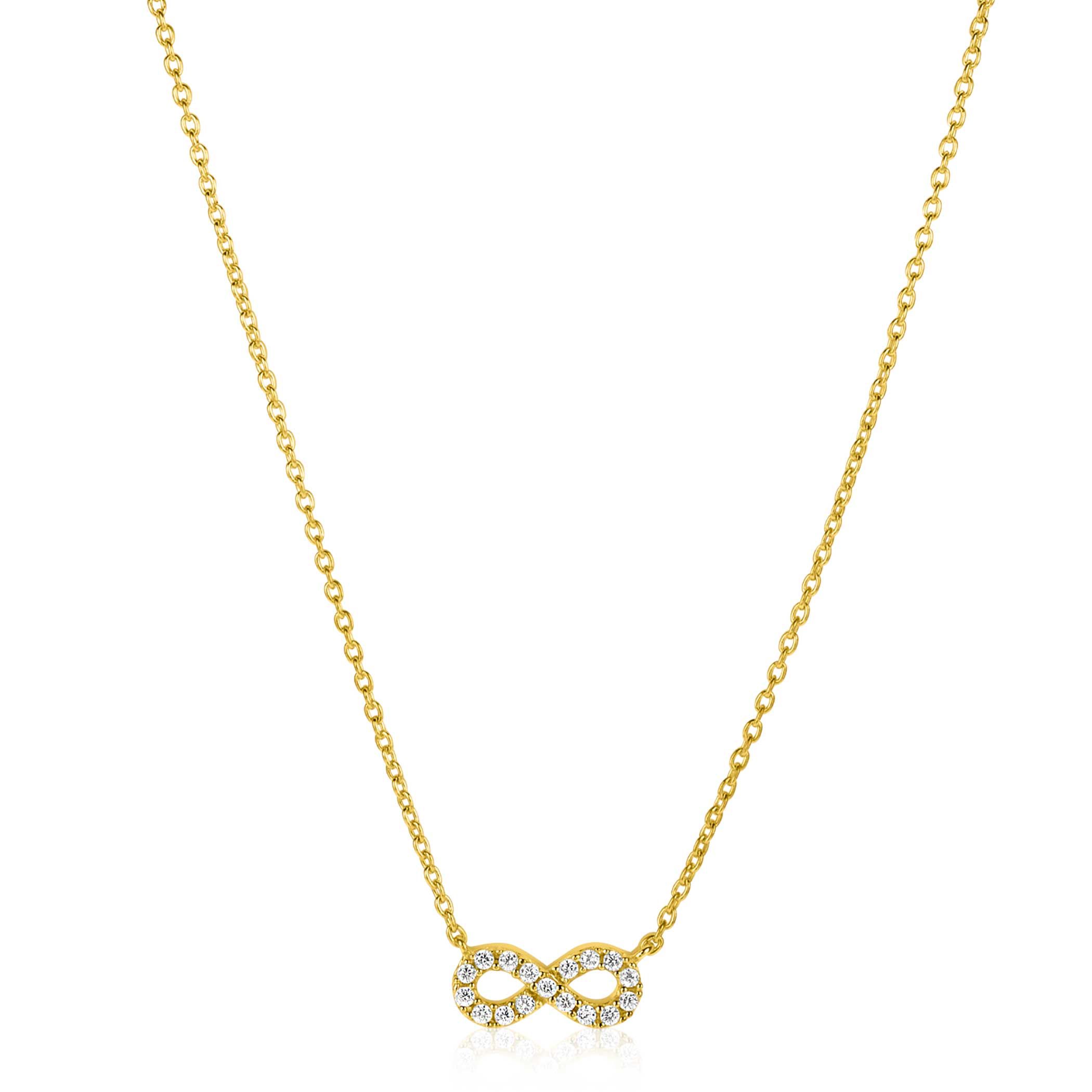 ZINZI vergoldete Silberkette mit Infinity-Symbol, vollständig besetzt mit weißen Zirkonia, 42-45 cm ZIC2597Y