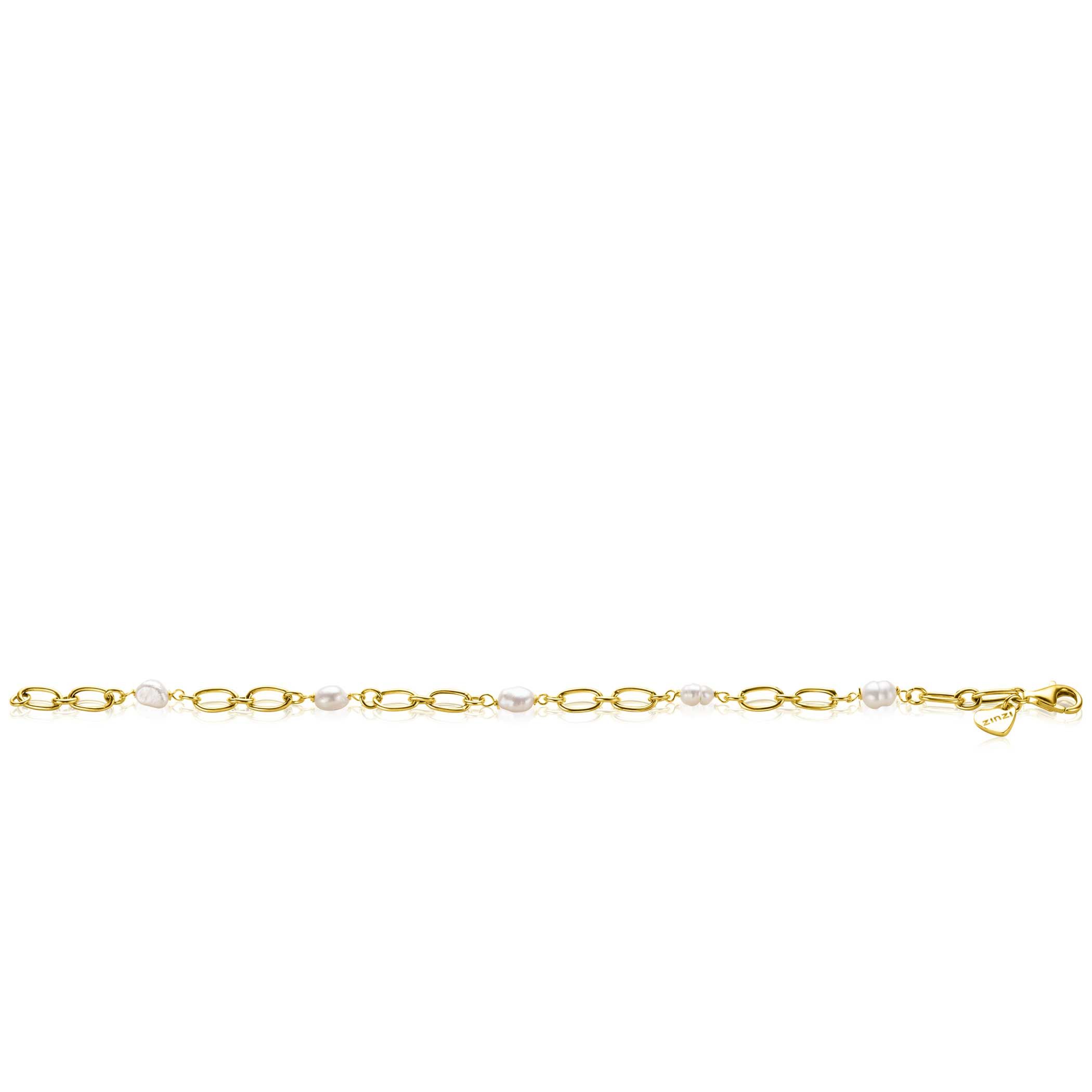 ZINZI vergoldetes Silberarmband mit natürlich geformten Süßwasserperlen 19cm ZIA-BF112G
