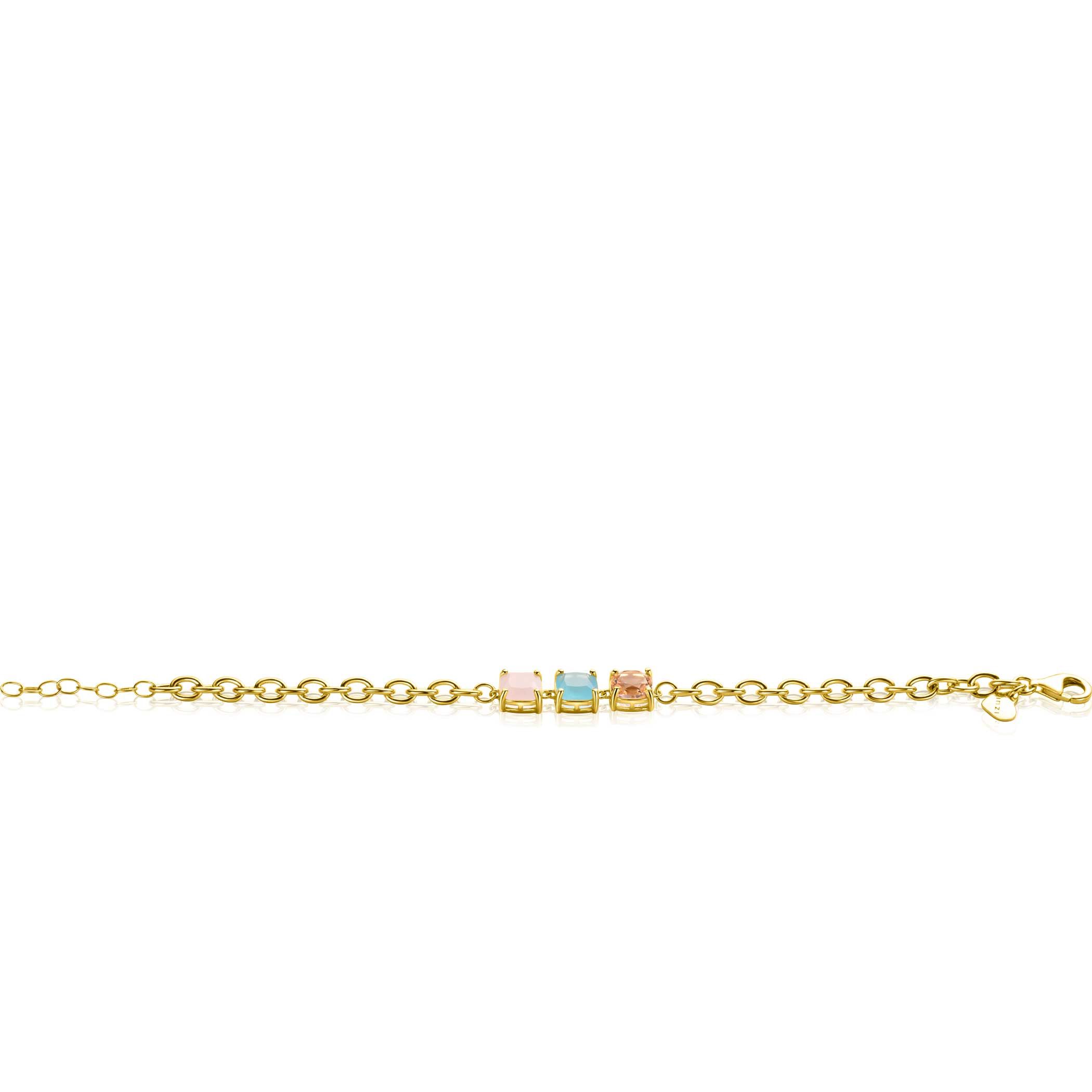 ZINZI zlv. armband gg.verg.met vk.roze en turquoise