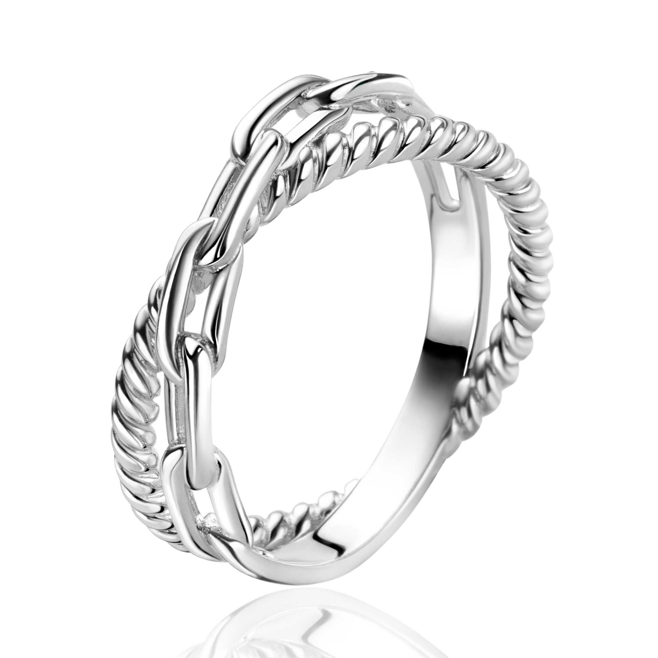 ZINZI zlv. ring cross-over paperclip/gedraaid mt.62