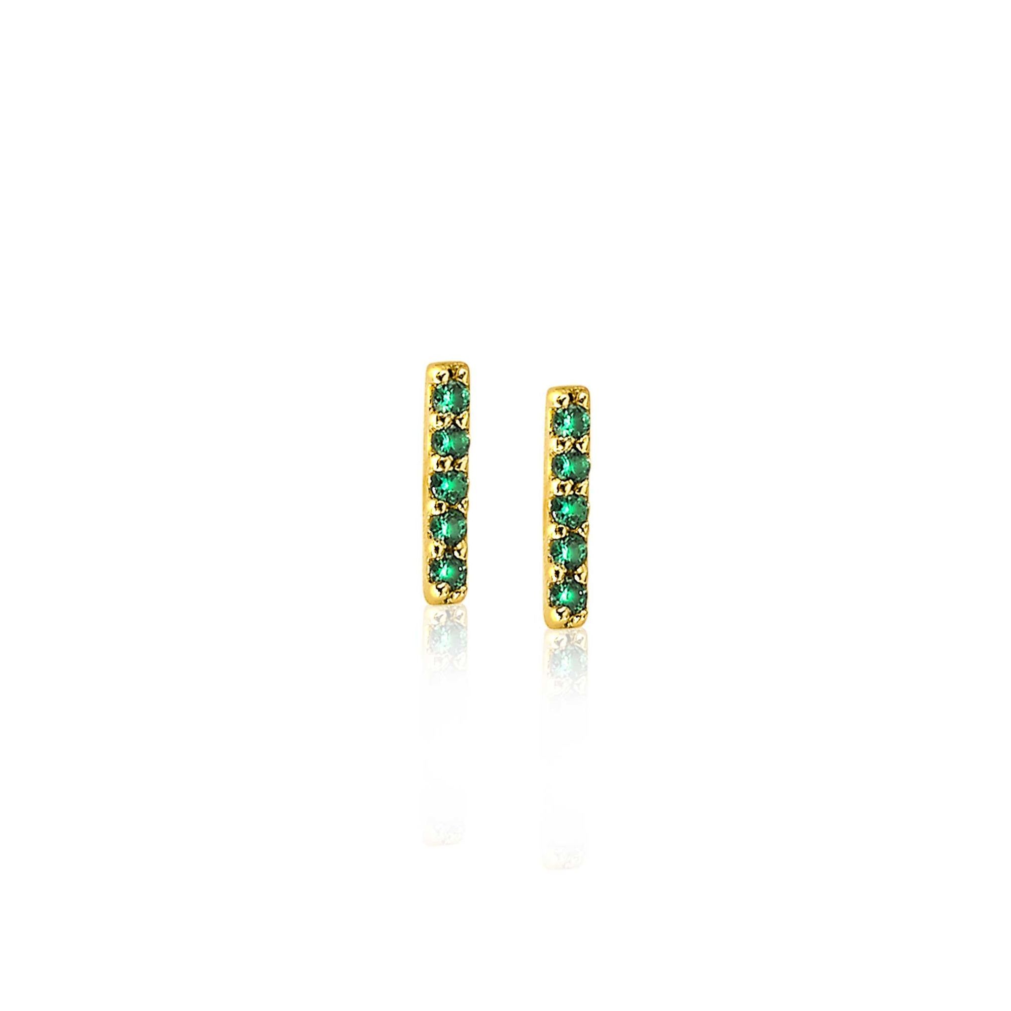 ZINZI silberne gelbvergoldete Ohrstecker Stab grün 8mm ZIO1689GG