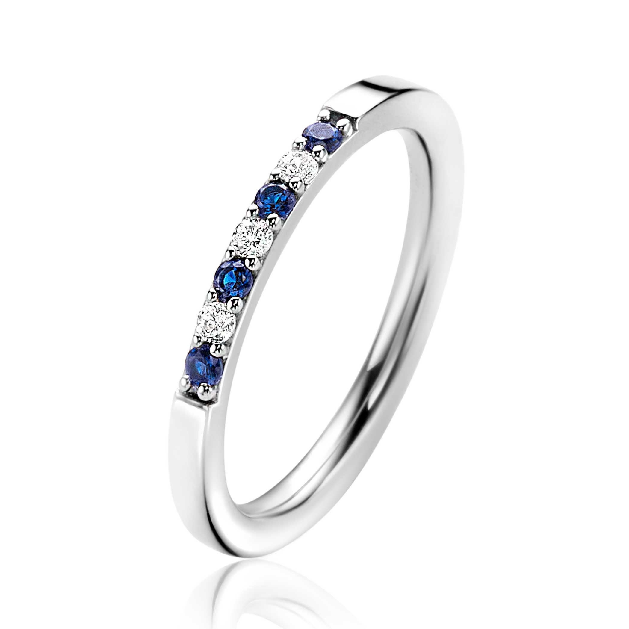 ZINZI zlv. aanschuifring blauw en wit zirc.mt.54