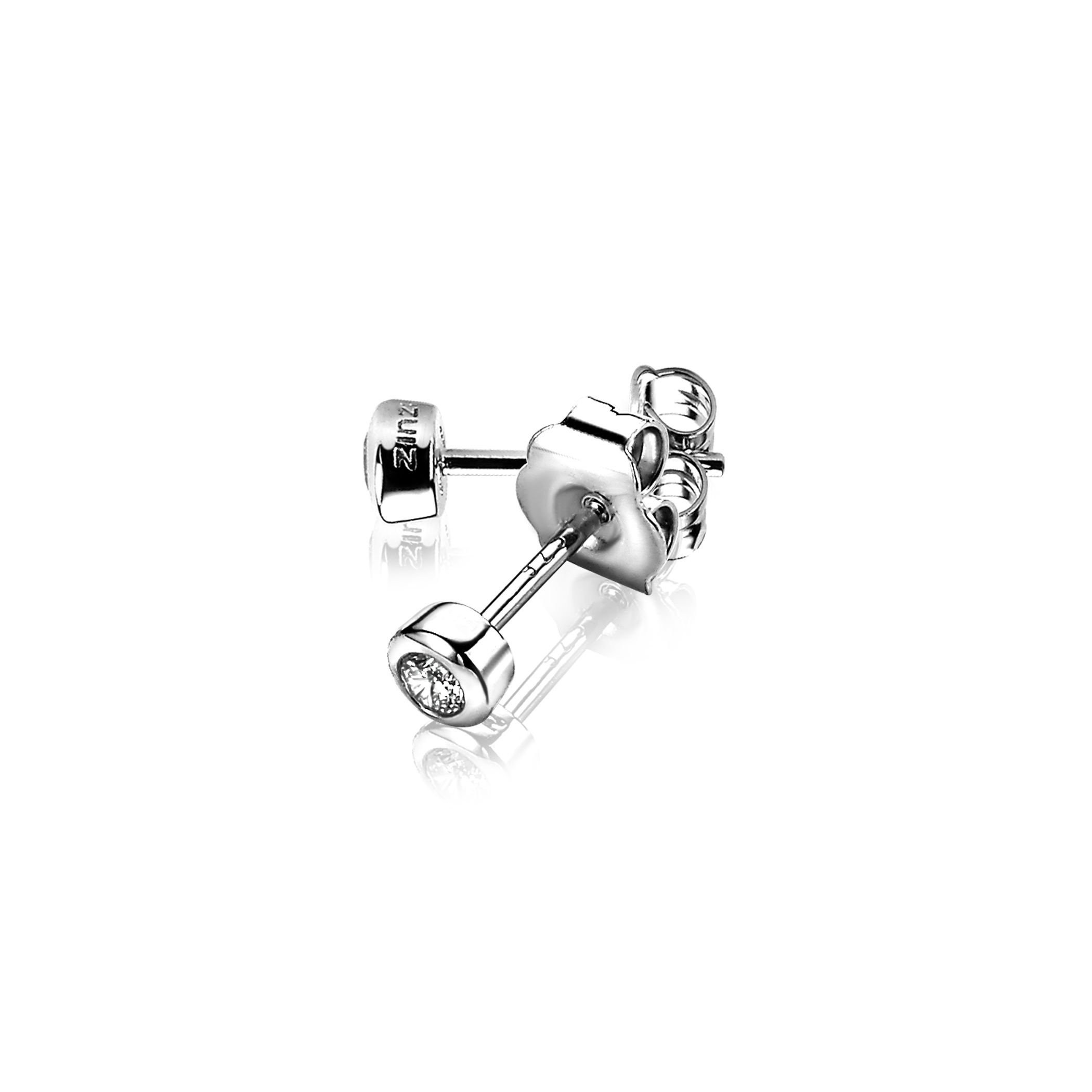 Zinzi silberne Ohrstecker rund 4mm  weiß ZIO1177