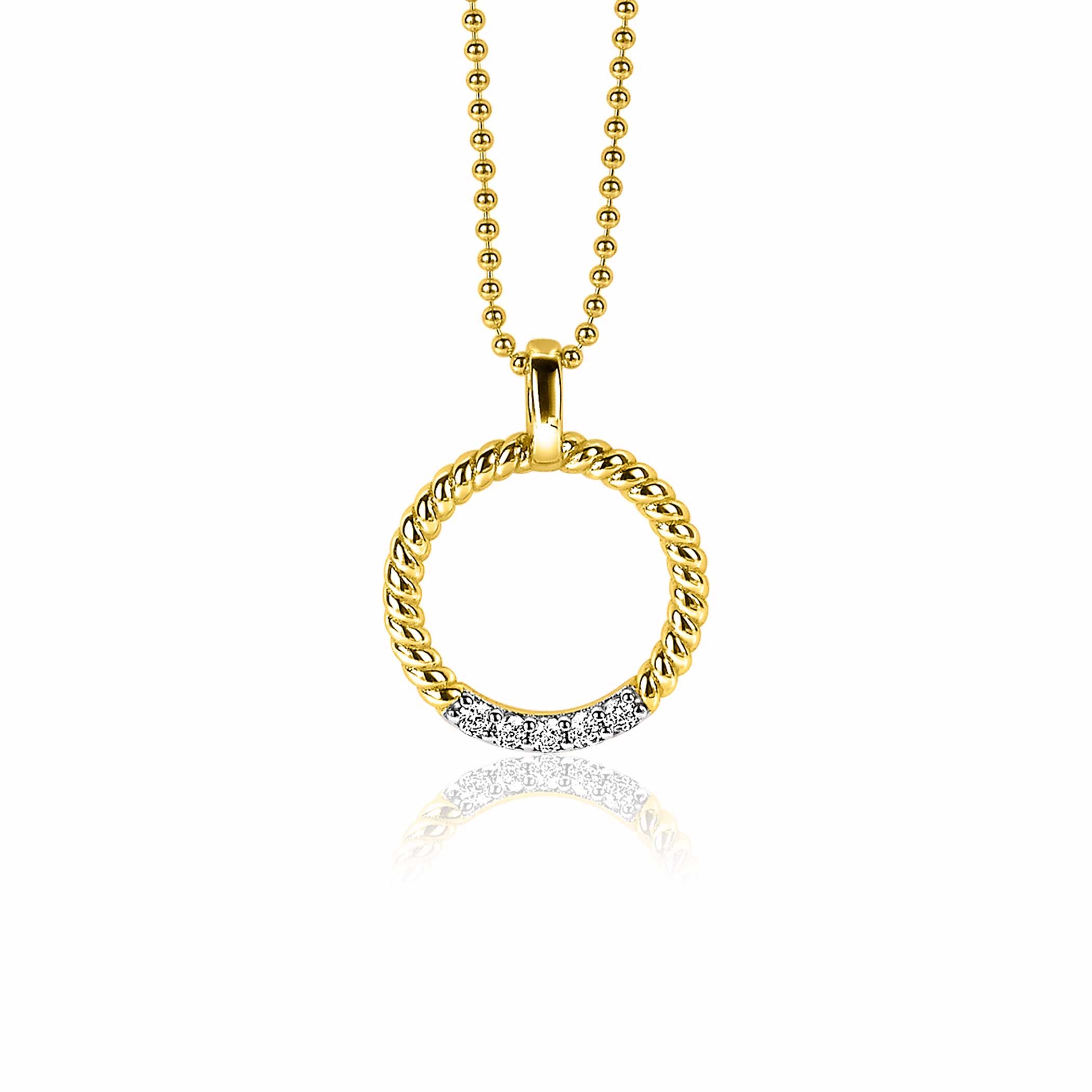 ZINZI silberner runde Anhänger 22mm in gelb vergoldet gedreht weißer Zirkonia ZIH2128Y