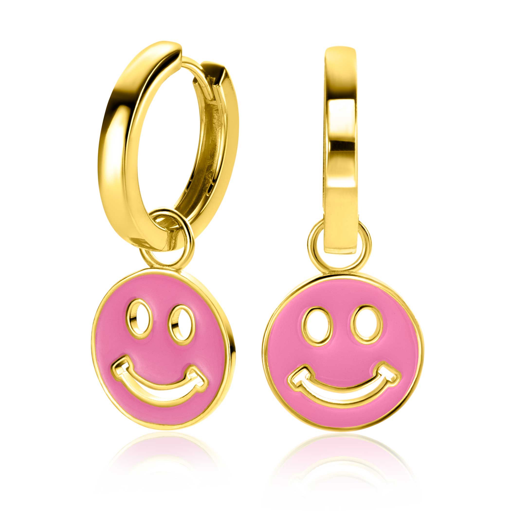 ZINZI zlv. oorbedels  Smiley geel verguld roze