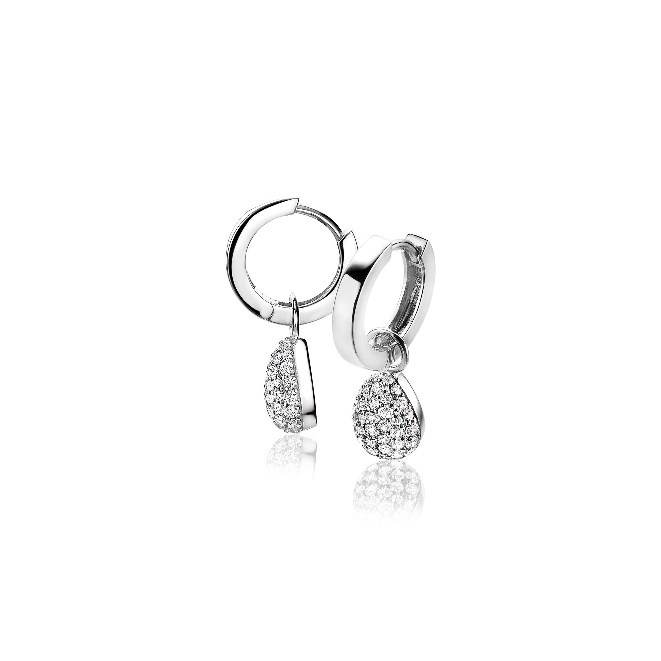 ZINZI silberne Ohrhänger Tropfenform pavé weiß ZICH1591