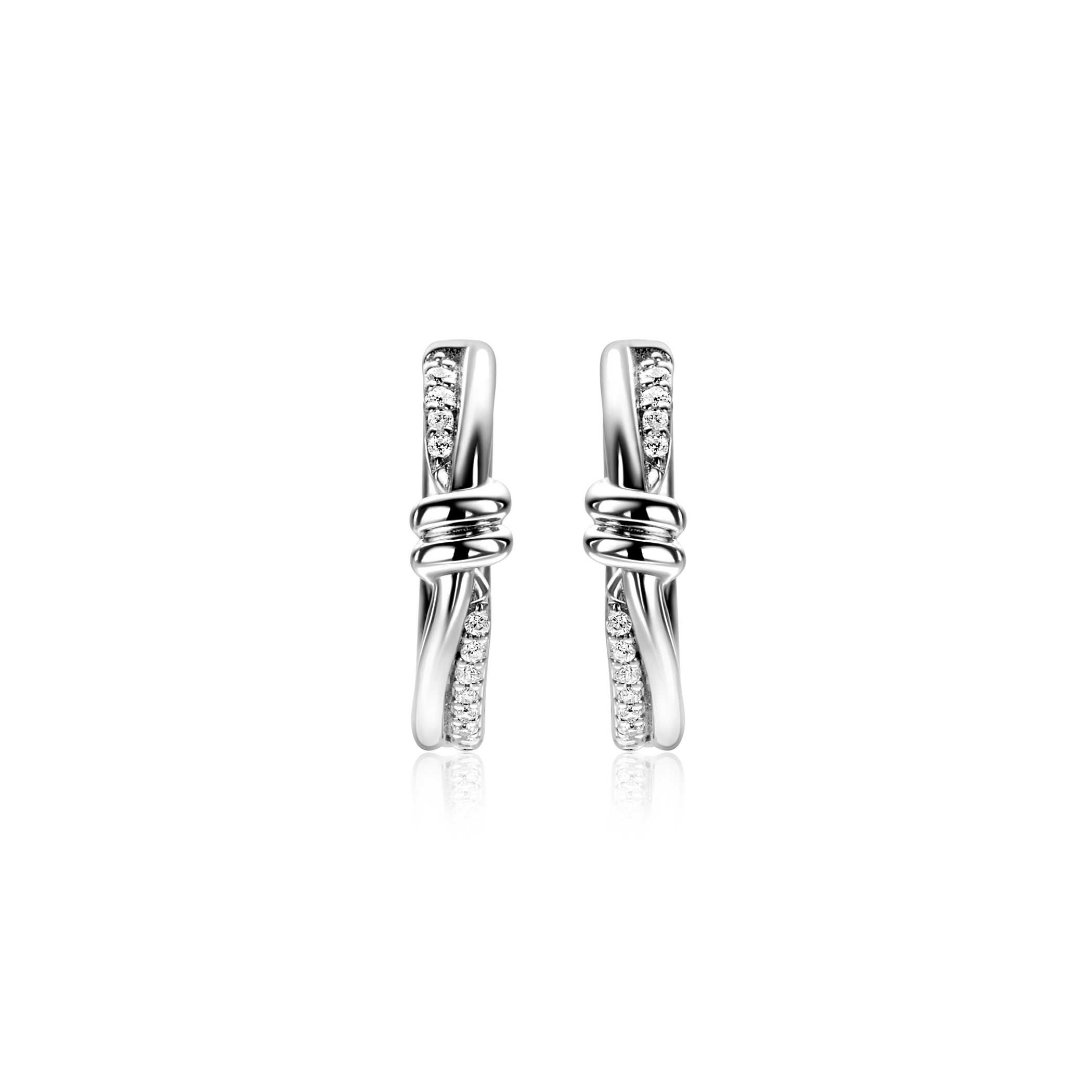 19mm ZINZI Silberne Creolen mit spielerischem Twist und Knoten. Luxuriöser Klappverschluss ZIO2680