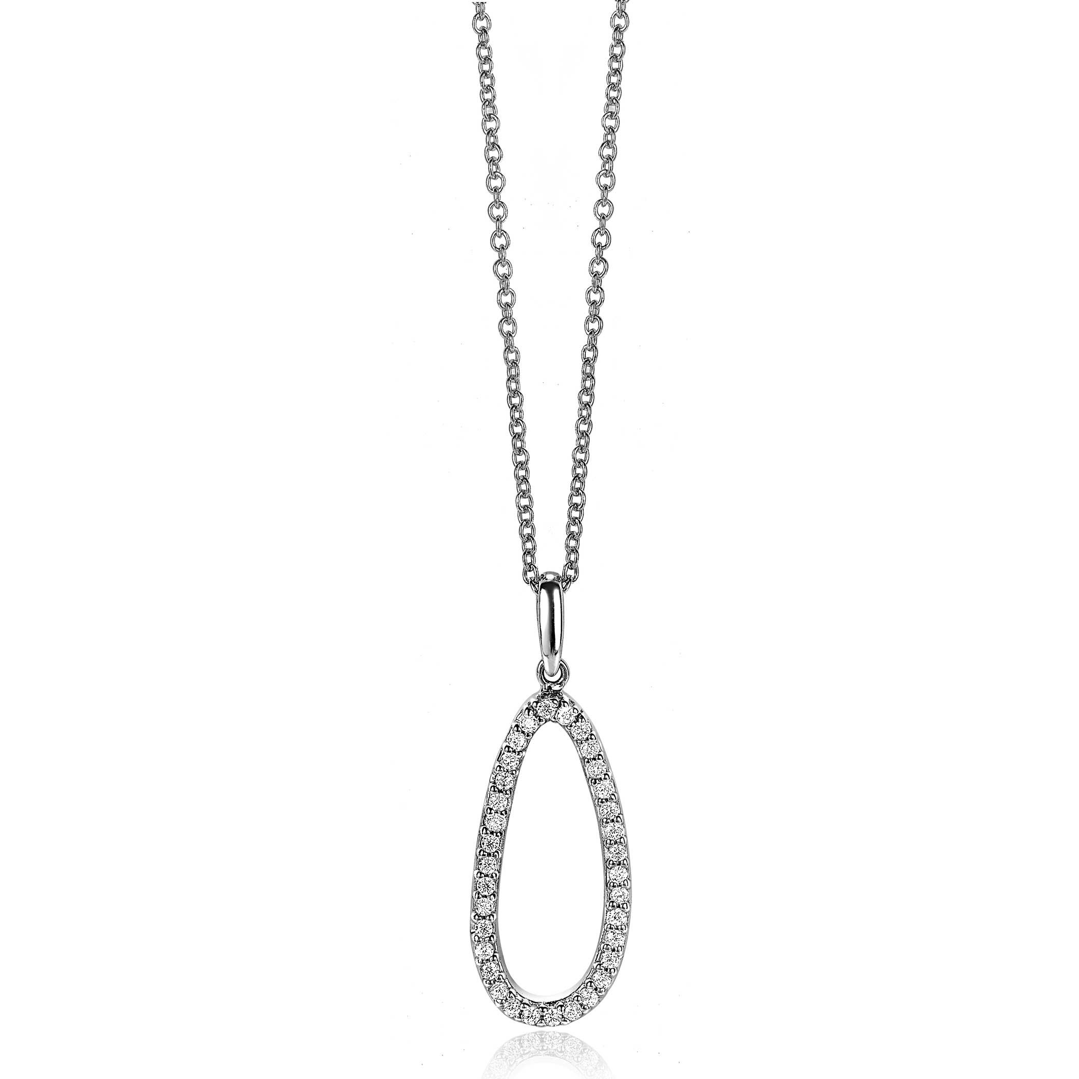ZINZI silberner Anhänger 33mm ovale Form mit weißen Zirkonias ZIH2038