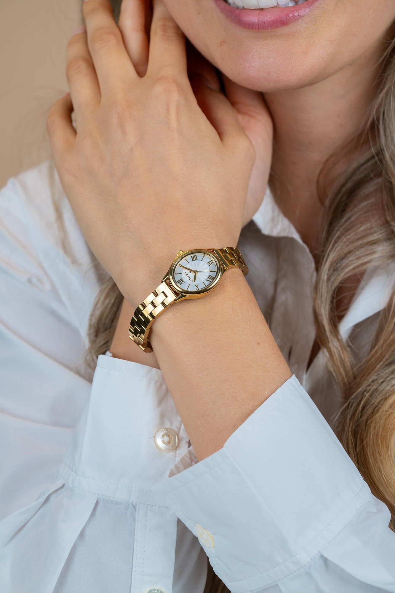 Zinzi Ovale horloge 26mm zilverkl.w.plaat, goudkl.band