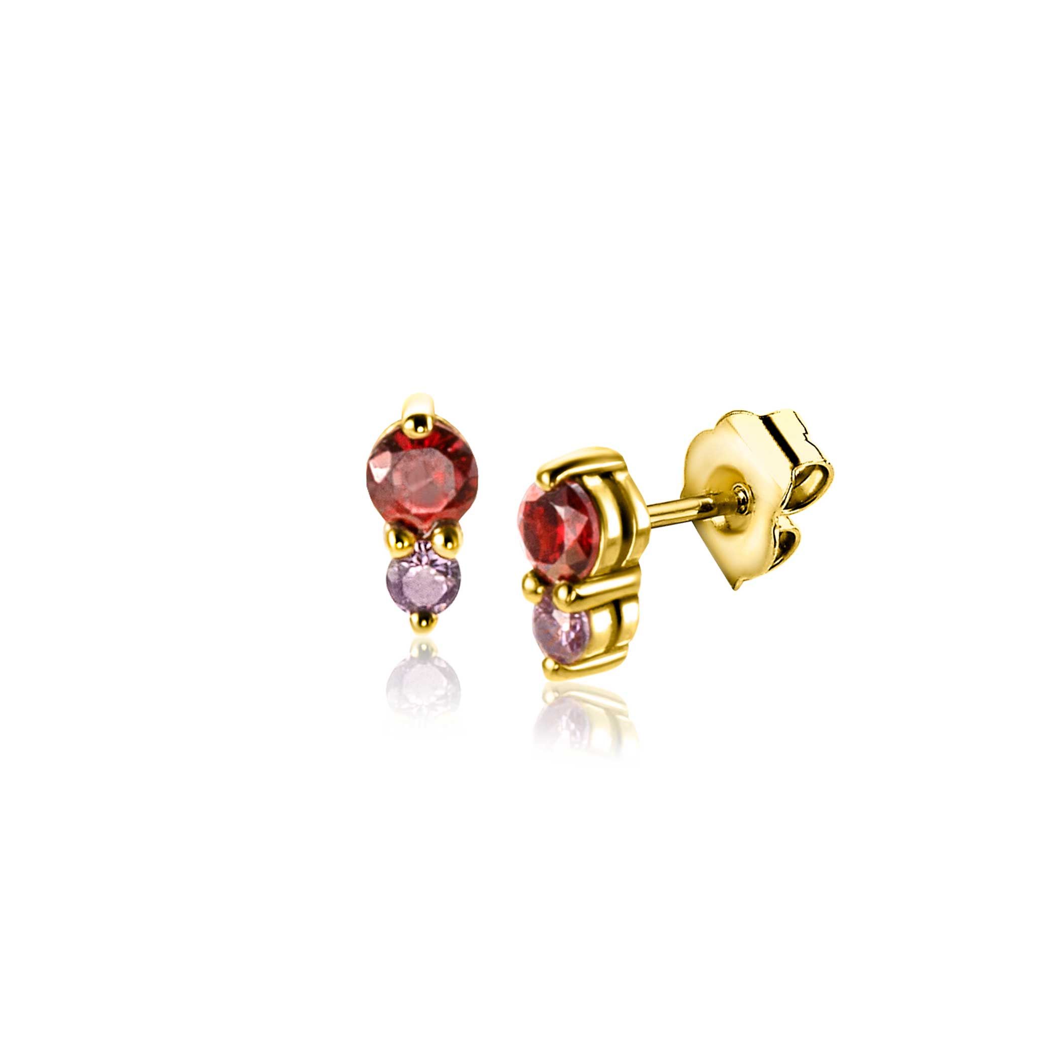ZINZI zlv. oorknopjes rood/paars zirconia