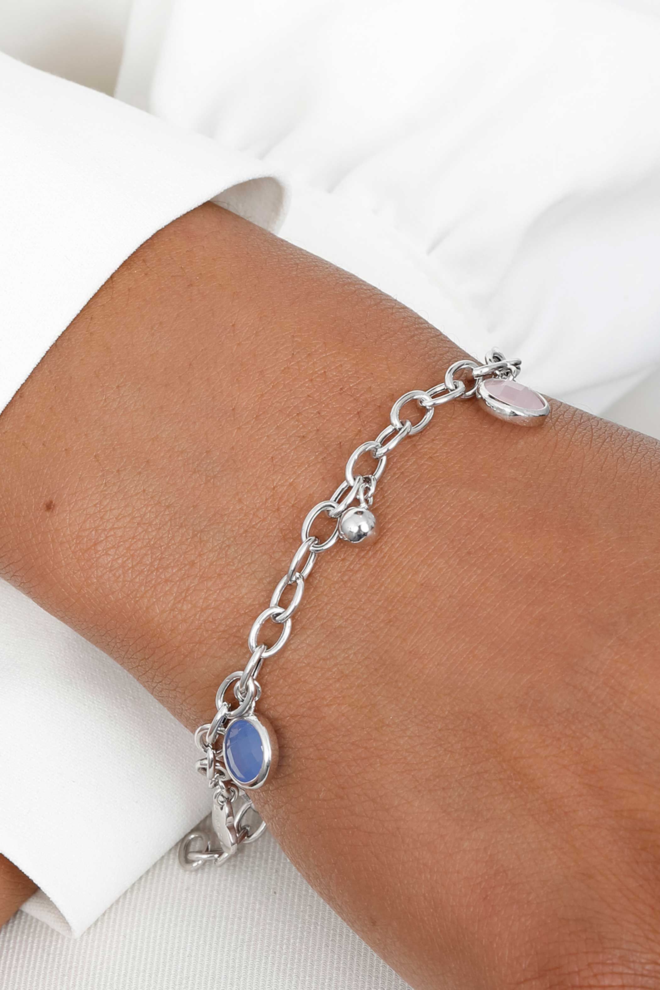 ZINZI silbernes Luxus Charm Armband mit Kugel und runde Fassung rosa und blau ZIA2005
