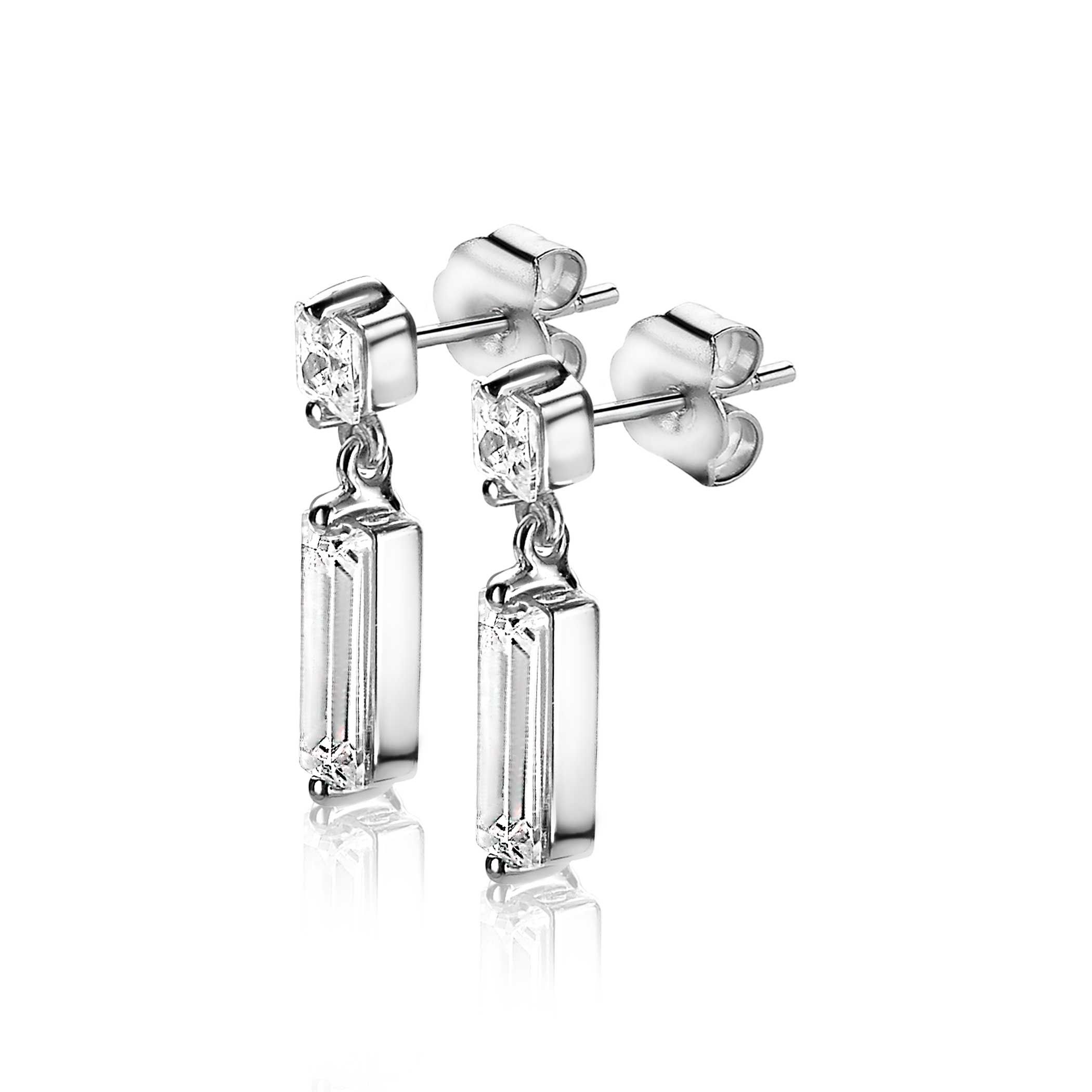 ZINZI silberne Ohrringe 15mm baguette Rechteck quadratisch  weiß ZIO2056