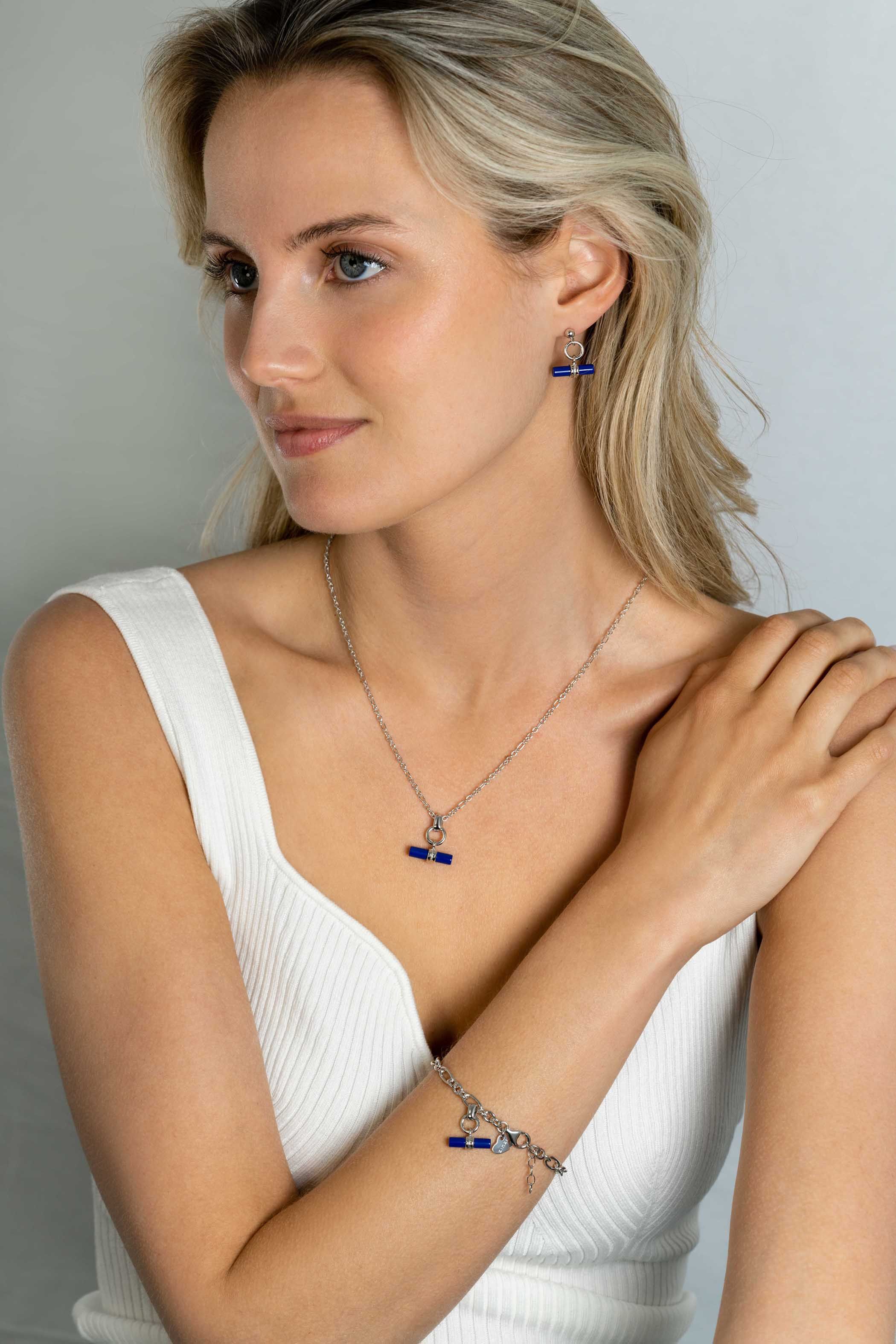 ZINZI zlv. collier met kapittelstokje lapis lazili 45cm
