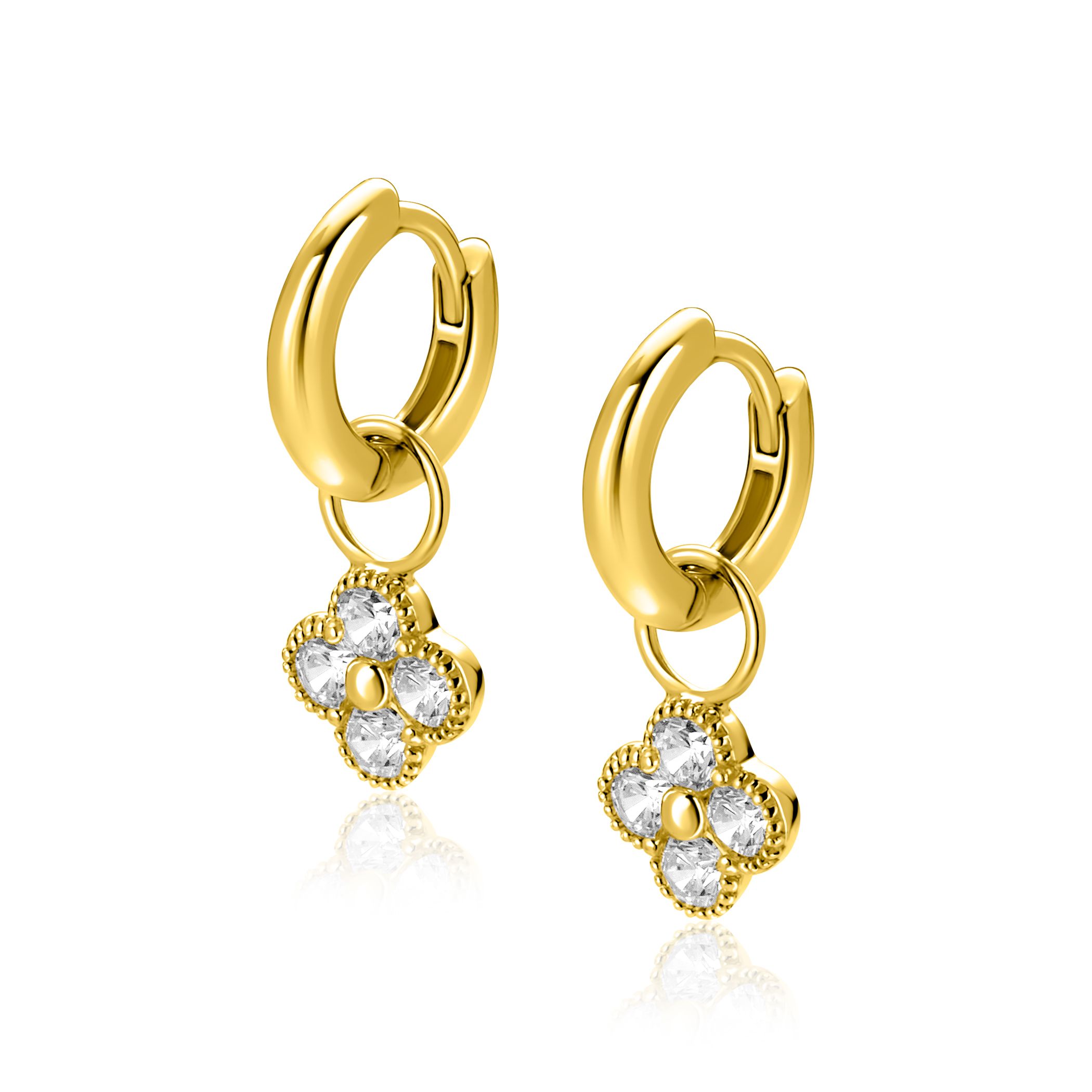 ZINZI zlv. oorbedels gg.verg.klaver met zirconia's