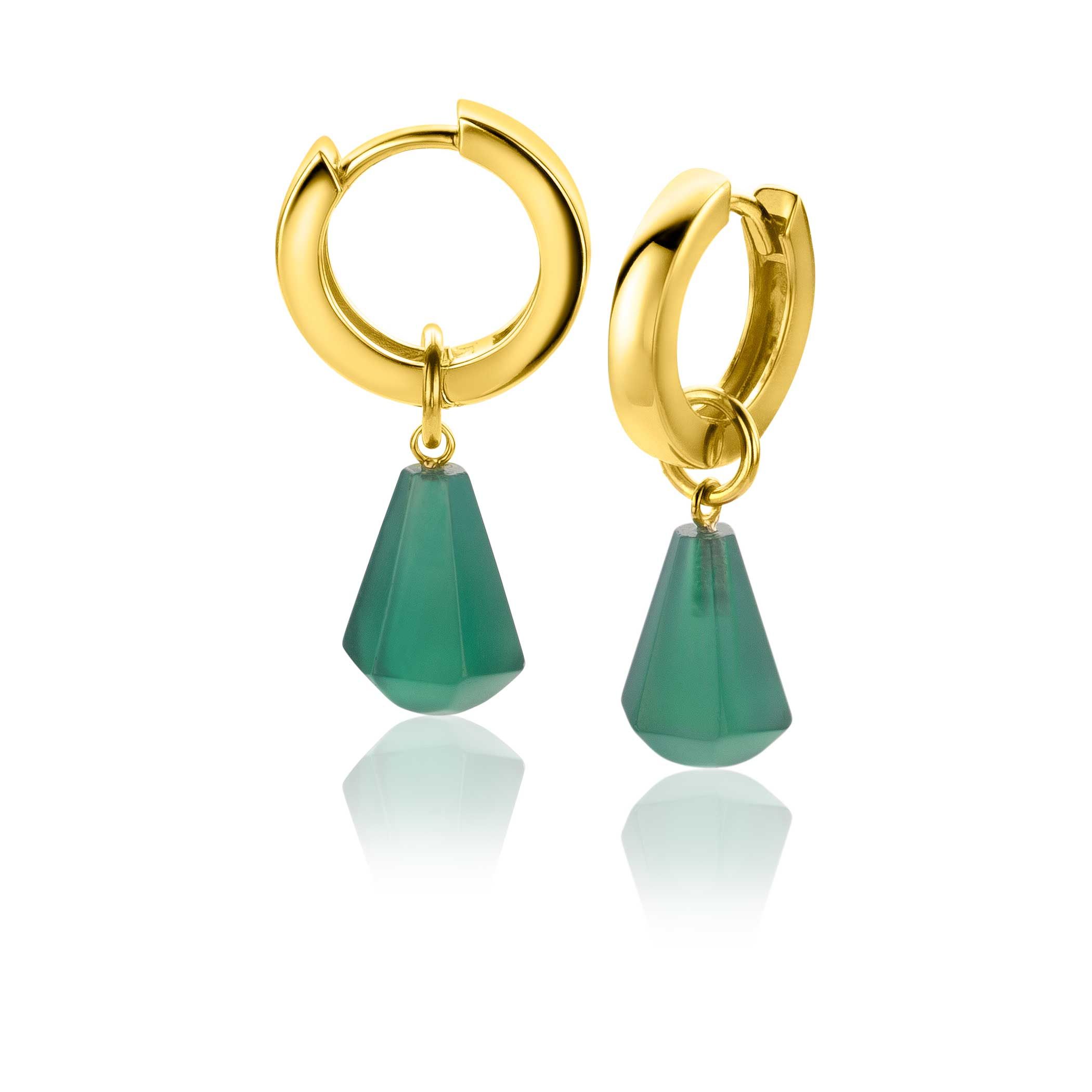 ZINZI silberne Ohranhänger 14K gelbgold vergoldet in Kegelform mit grünem Achat 8mm ZICH2256G