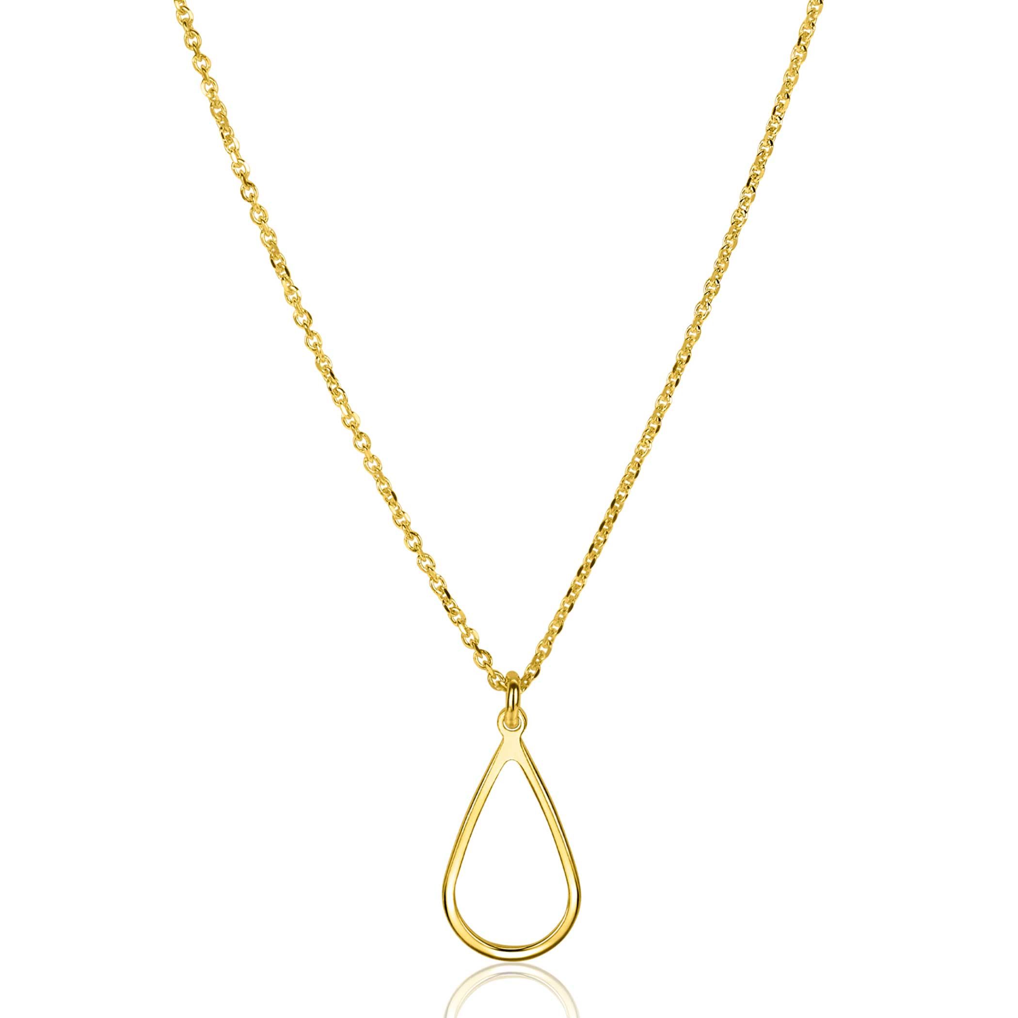ZINZI vergoldete Silber Jasseron-Kette mit tropfenförmigem Anhänger (10 mm), 42-45 cm ZIC2635