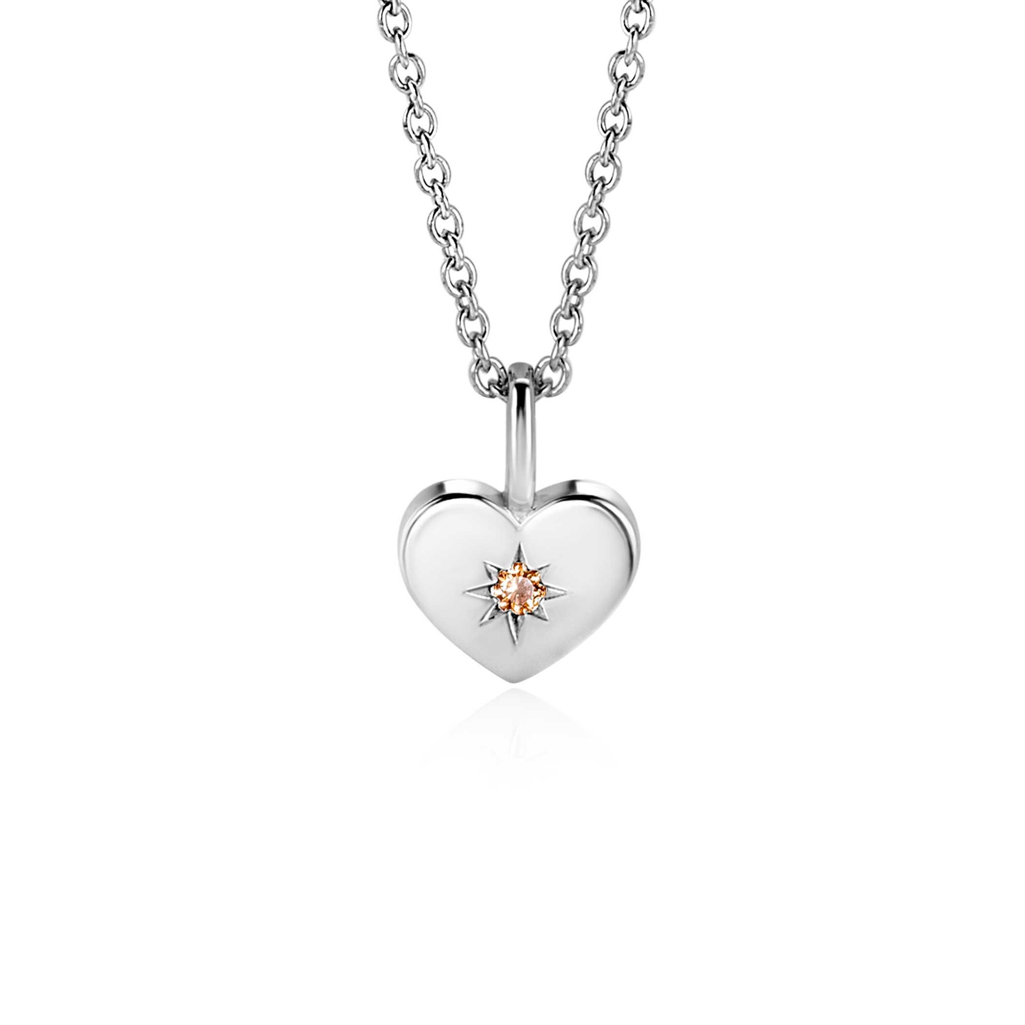 ZINZI zlv. hanger hartvorm birthstones citrien cz.